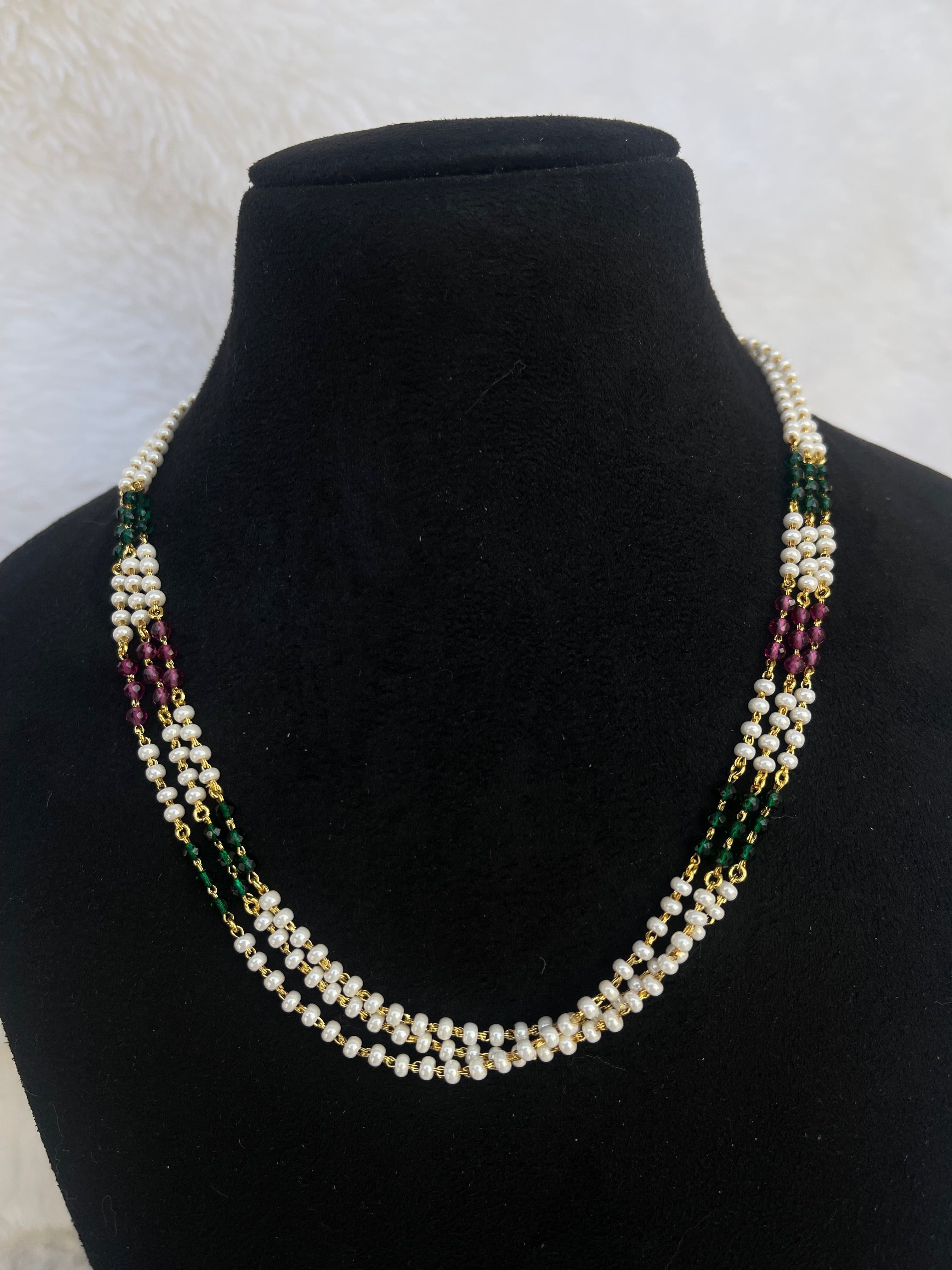 3 lines multi pearl short chain
