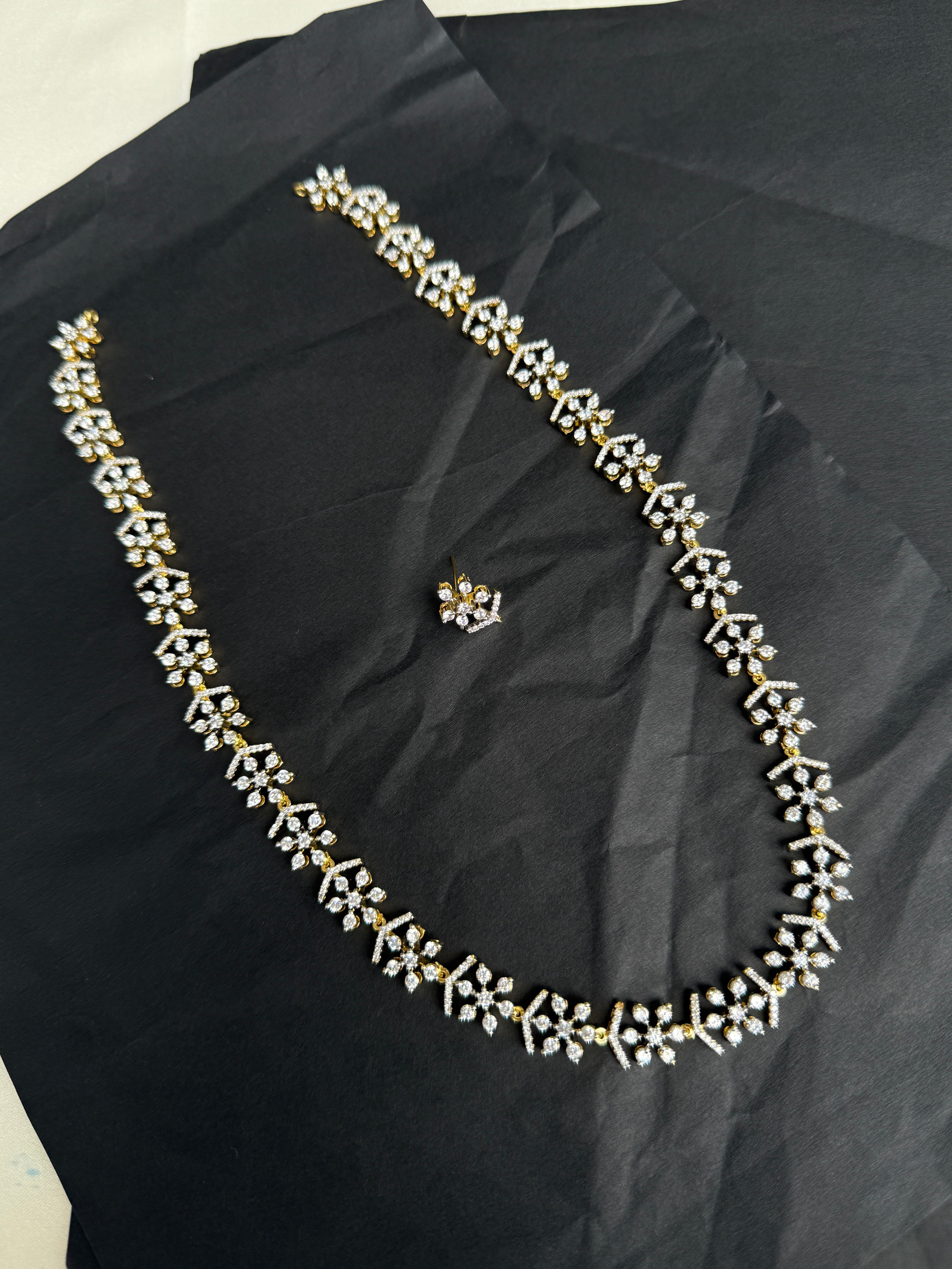 LH2037 Diamond finish flower long haram Neckset with earrings