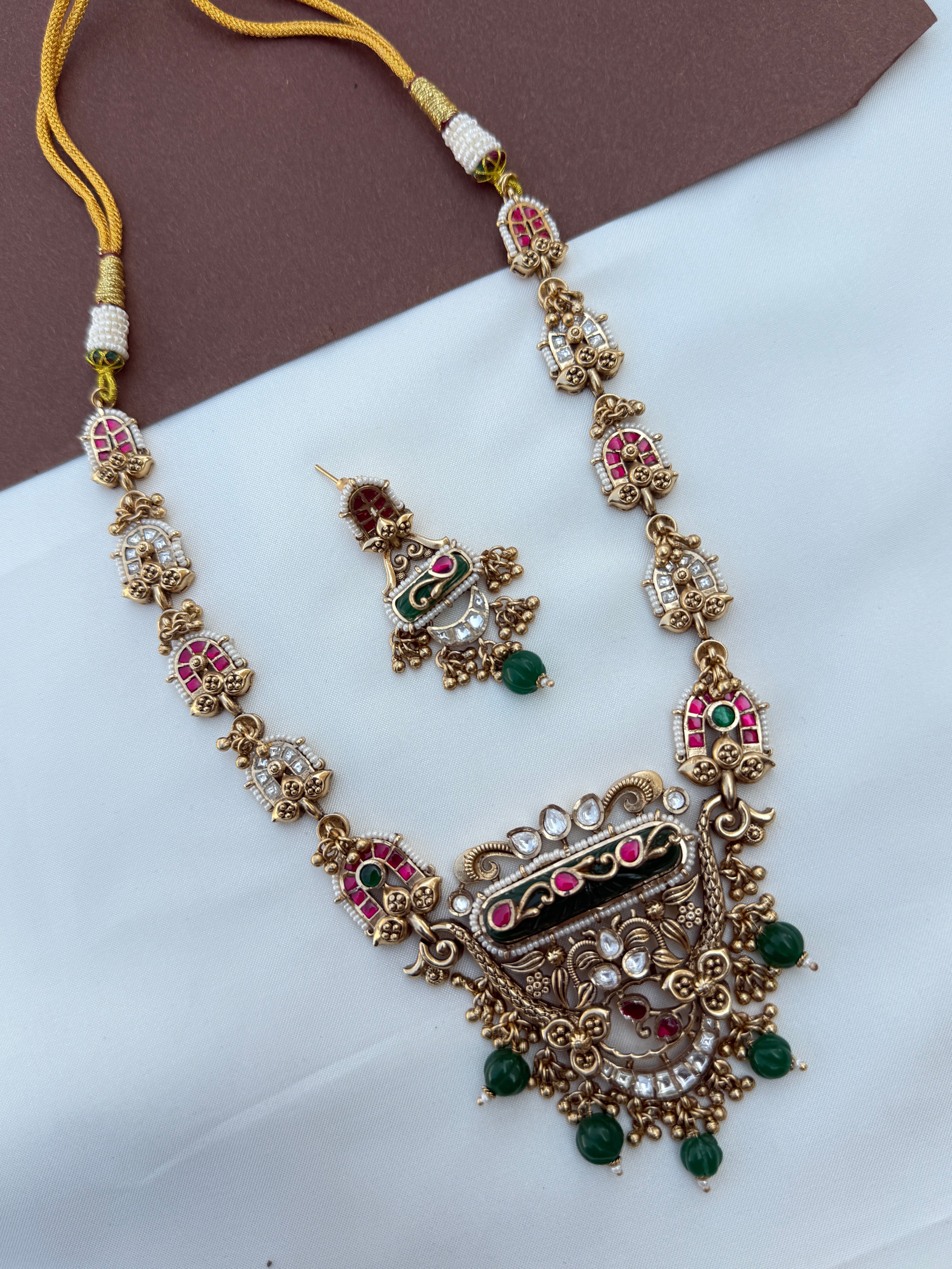 Ns652 jadau kundan polki kundan neckset with pampkin beads