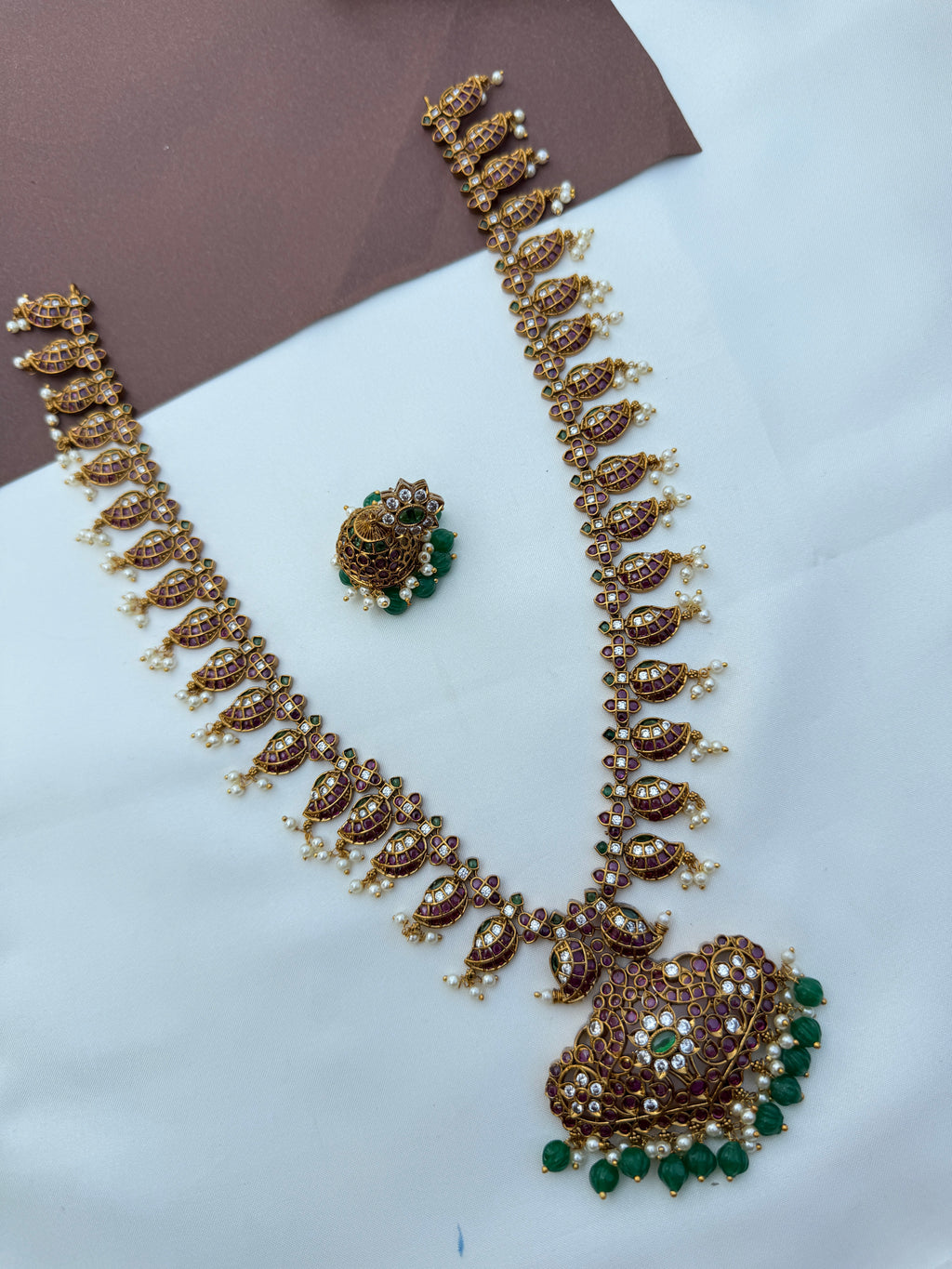 Lh574 dual peacock kemp long haram with pumpkin beads