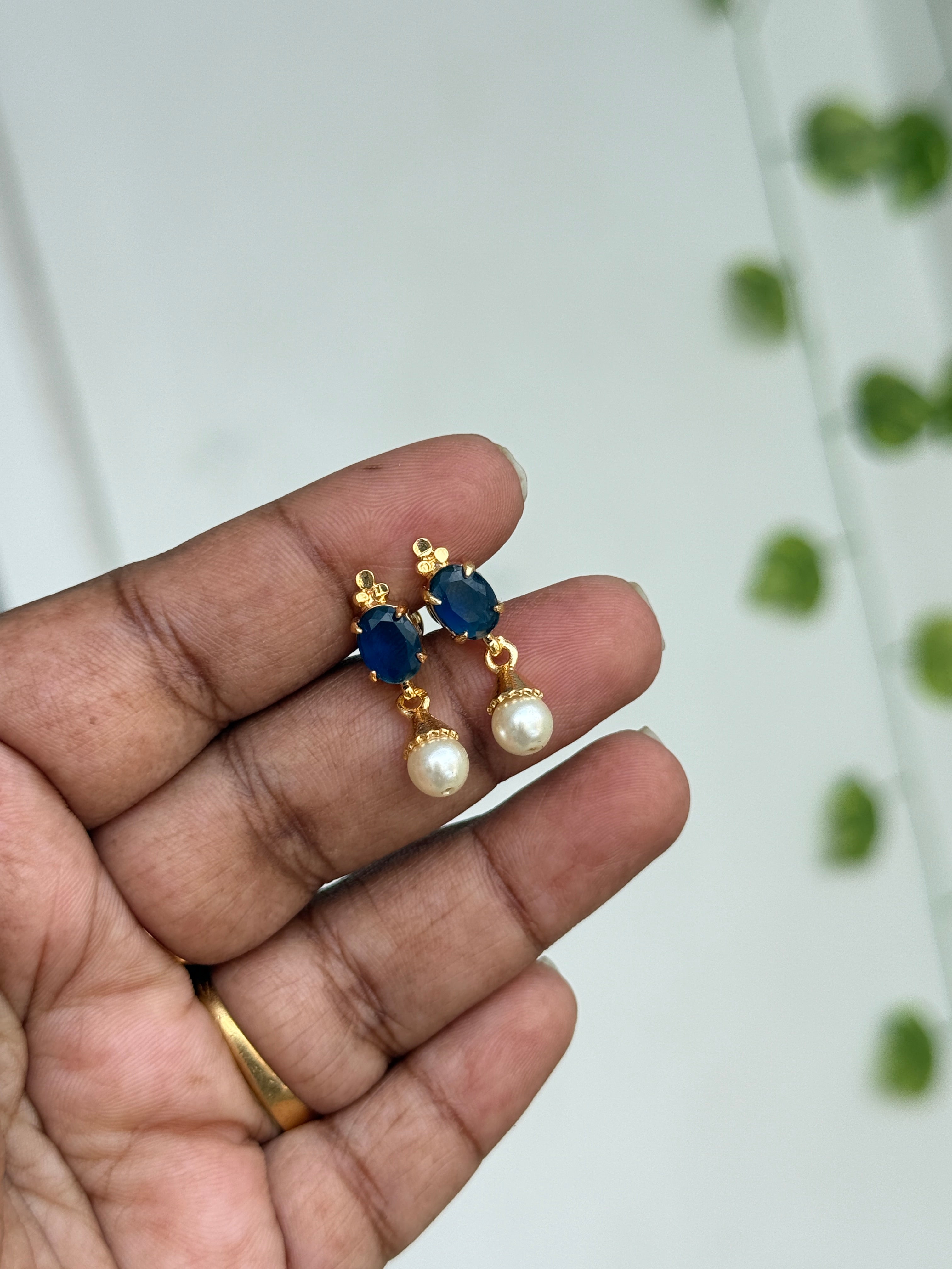 Ph053 panchaloham backscrew pearl hanging Earrings