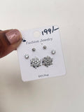 Silver 6 petals flower pack of 3 studs