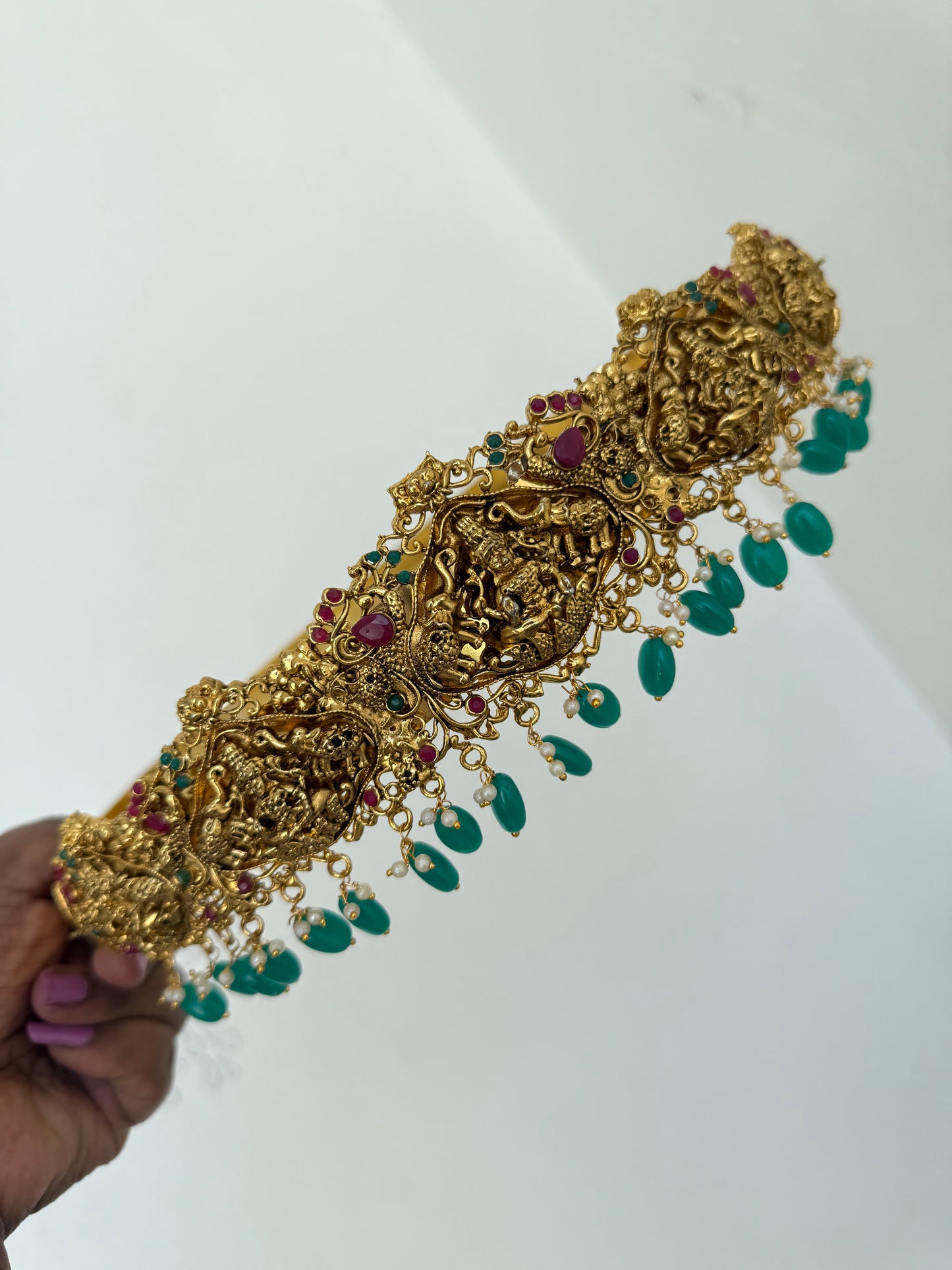 Adult Lakshmi Devi green beads hipbelt