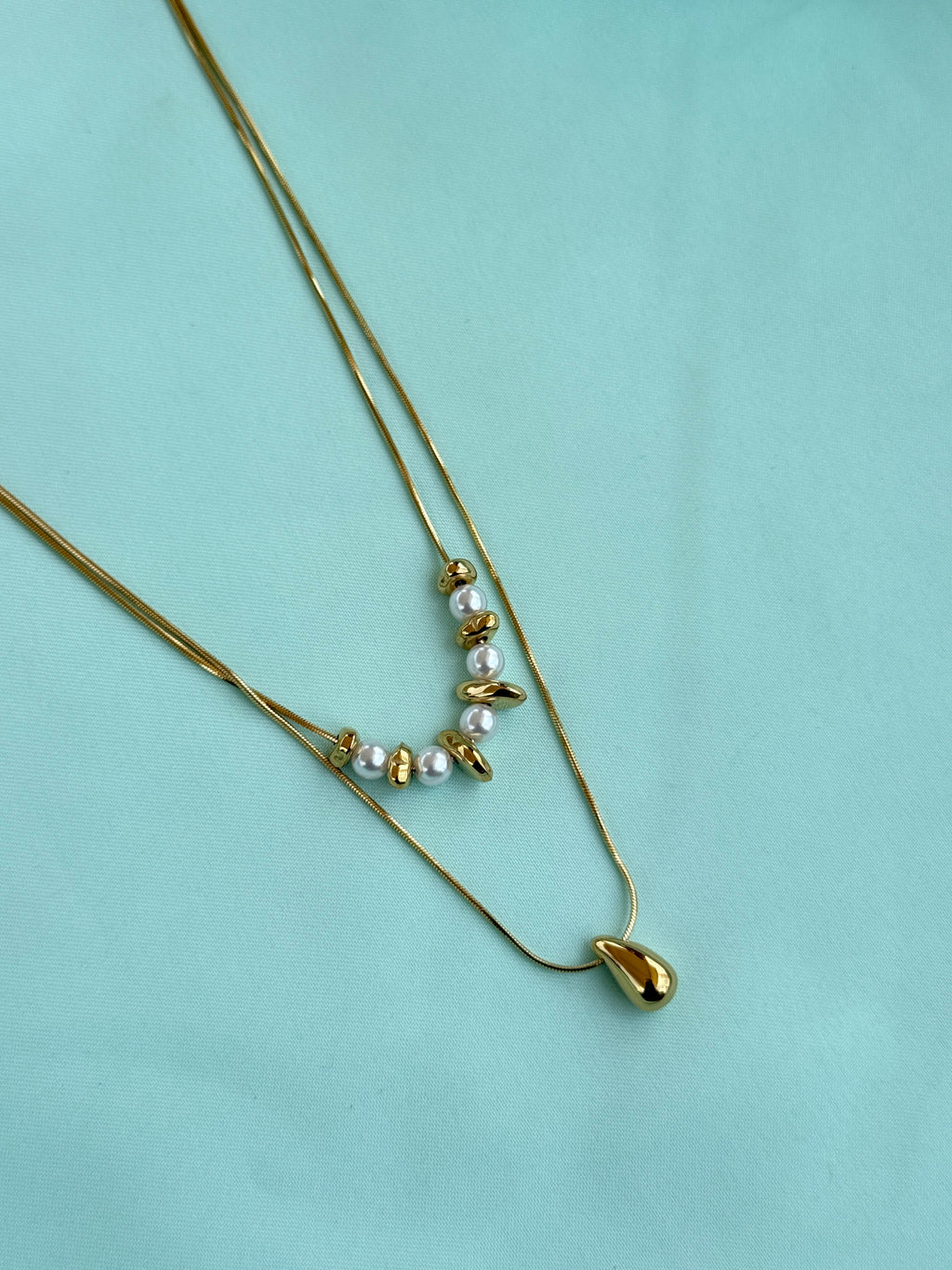 DC098 anti tarnish pearls gold 2 layer's 18inches adjustable daliy wear chains