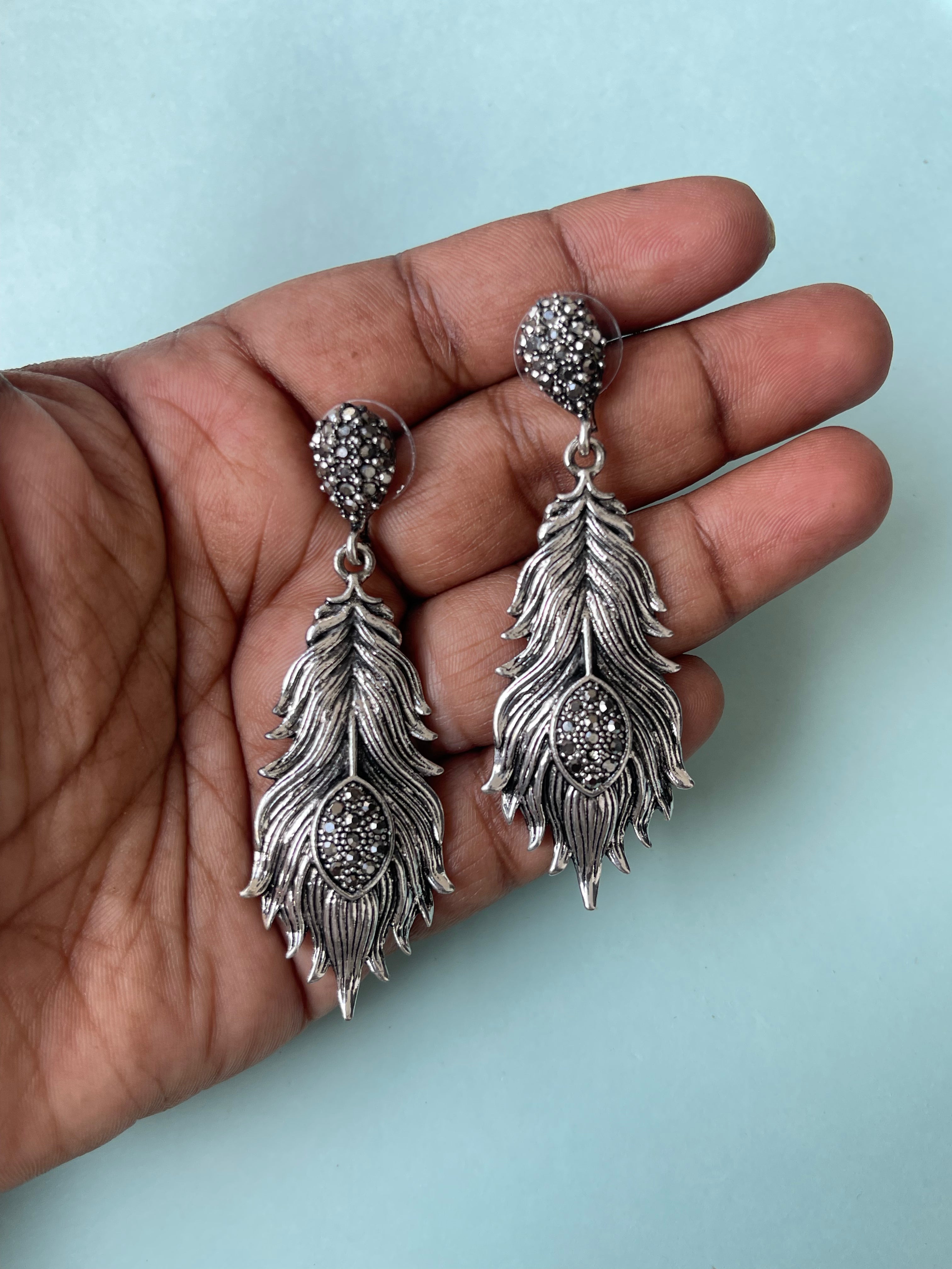 Big leafs Oxidised earrings