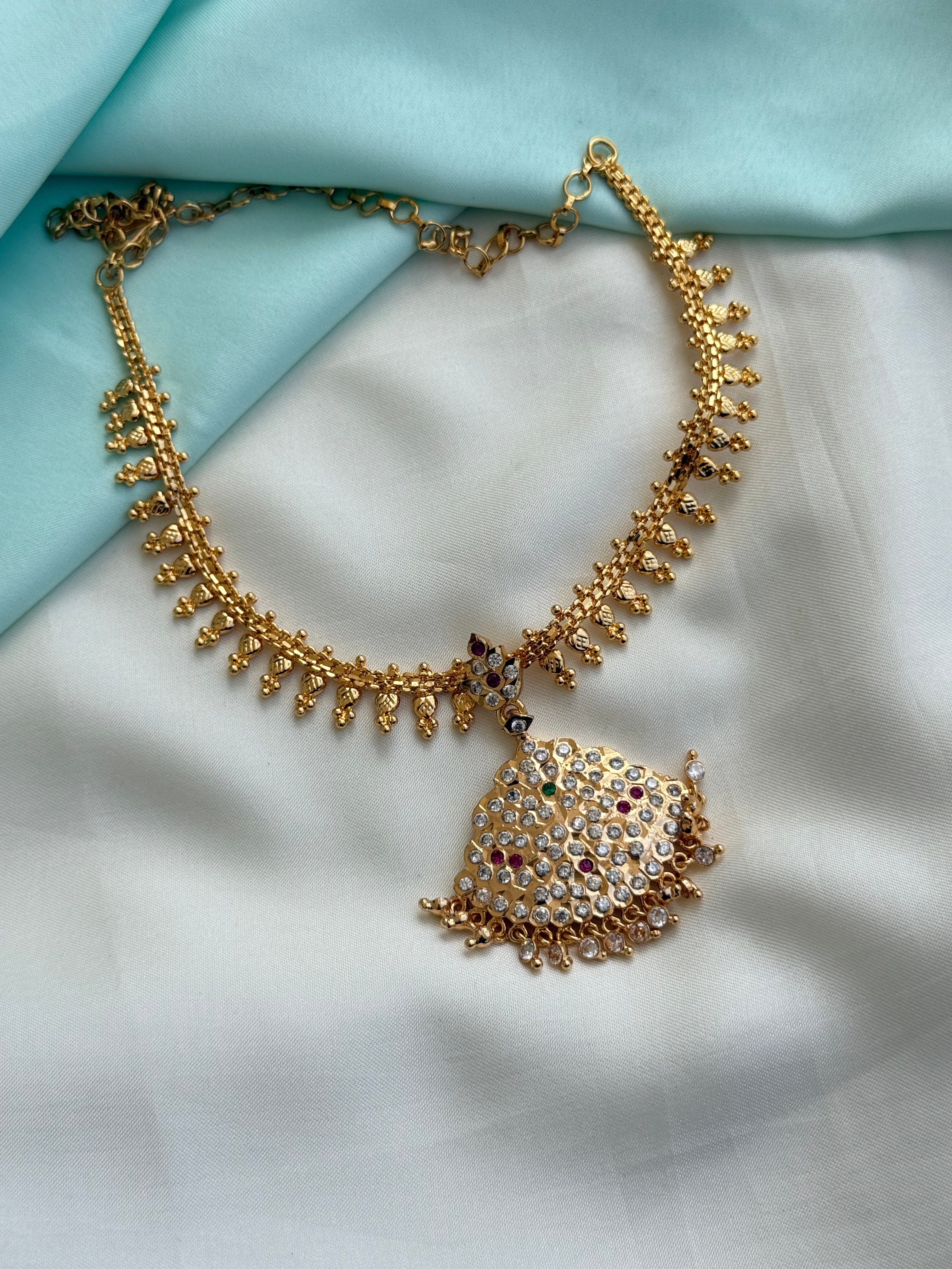 Ph548 Panchaloham polished multi stones short neckset