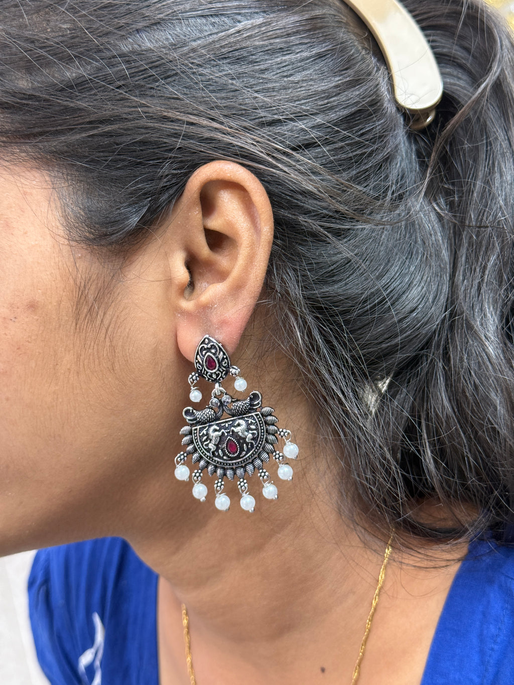 ER208 oxidised chandbalis back push earrings