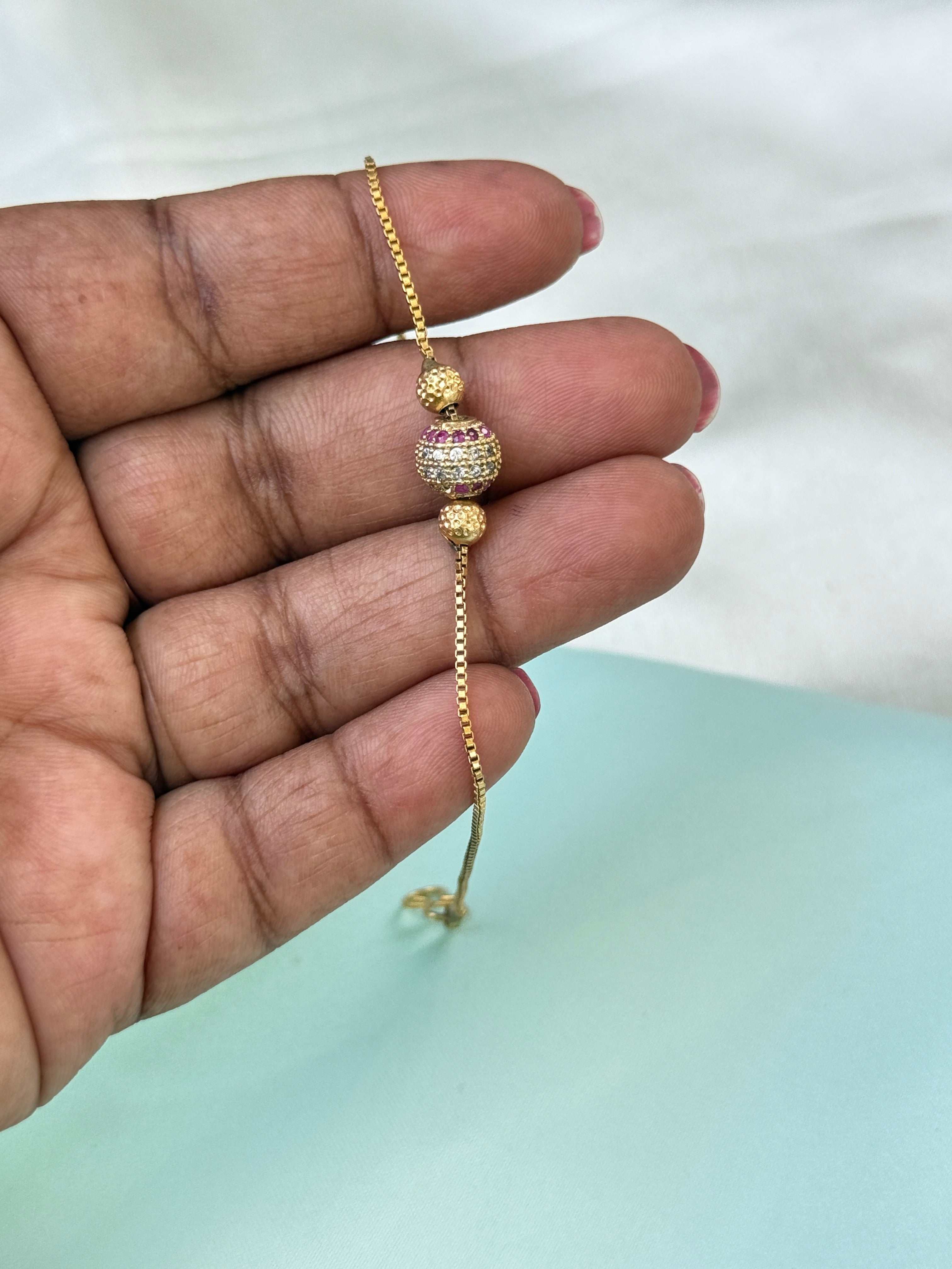 Ph627 panchaloham unpolished ball 7 inches 2.6 to 2.8 adjustable chain bracelet