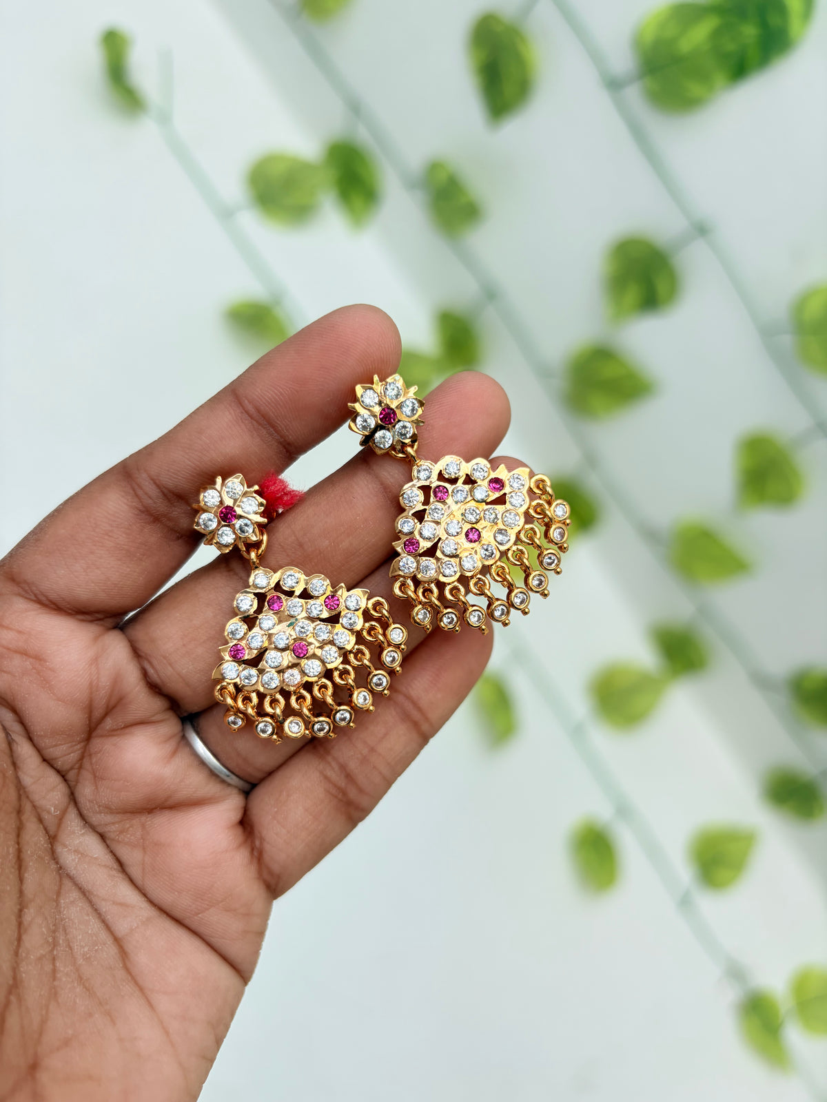 Panchaloham Chandbali flower back crew earrings ph637