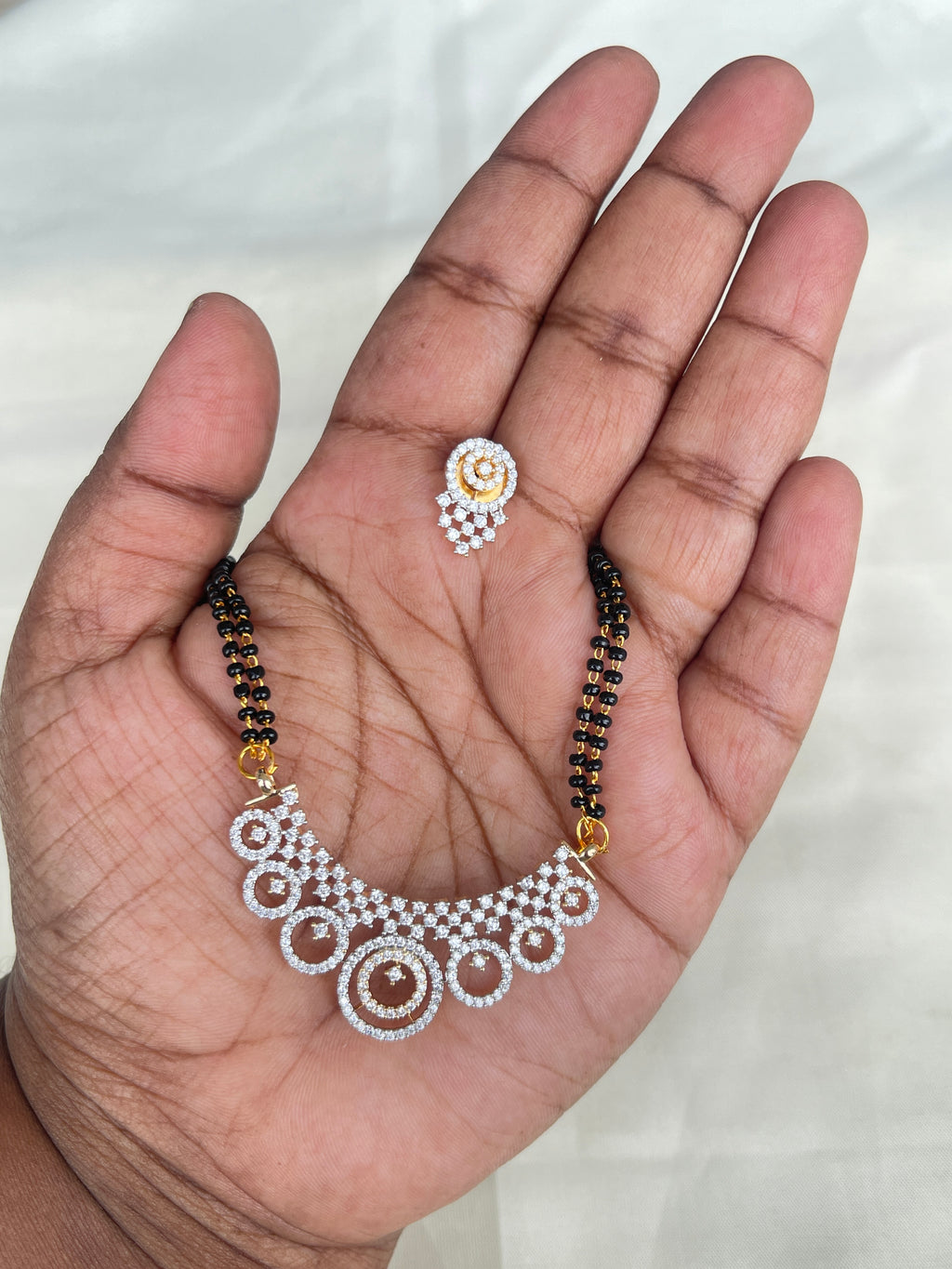 Diamond finish pendant 2 lines blackbeads with Earrings bb1626