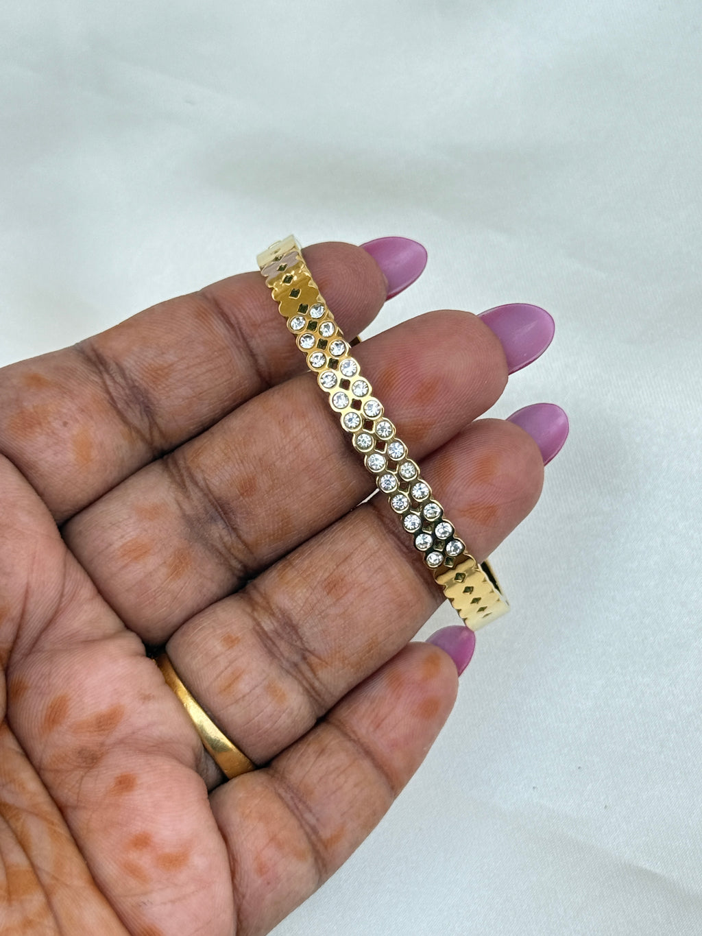 Ab080 anti tarnish 2 lines stones  openable kada bracelet suits for 2-0,2-2 size