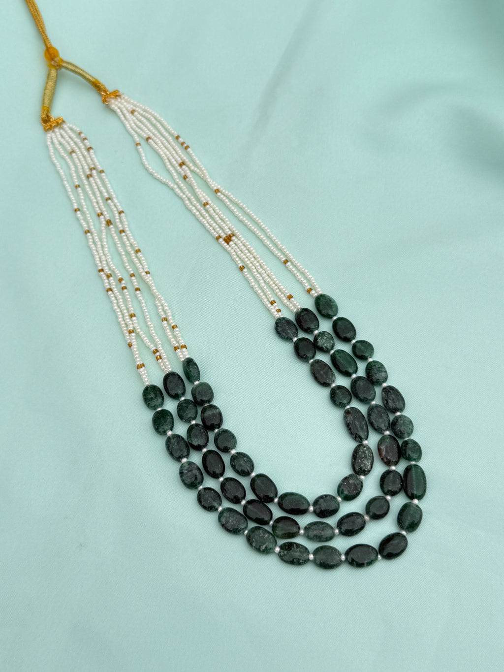 Bb208 18 inches sugar Perl green beads ovel shape
