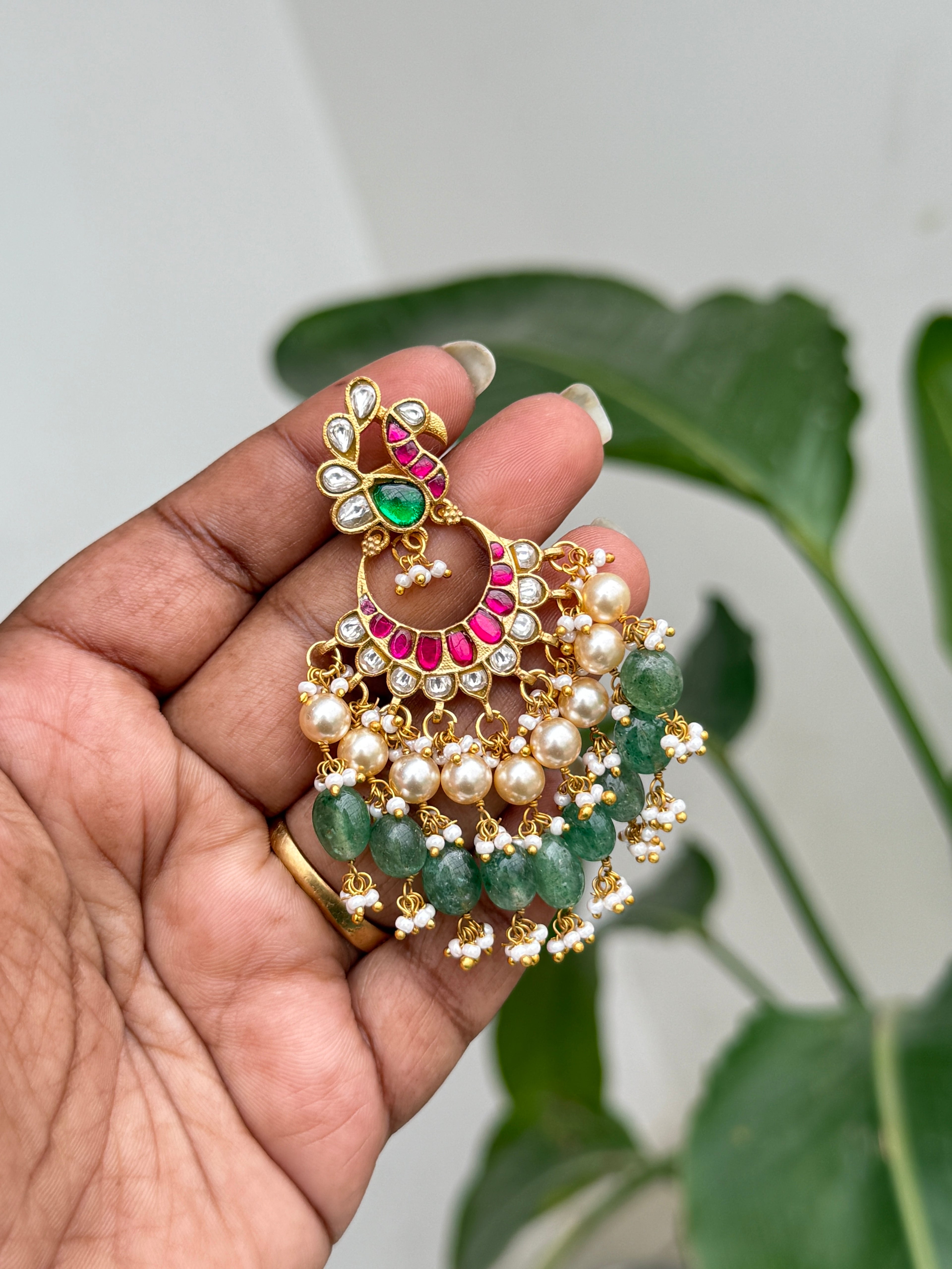 Er112 peacock chandbali jadau kundan Earrings