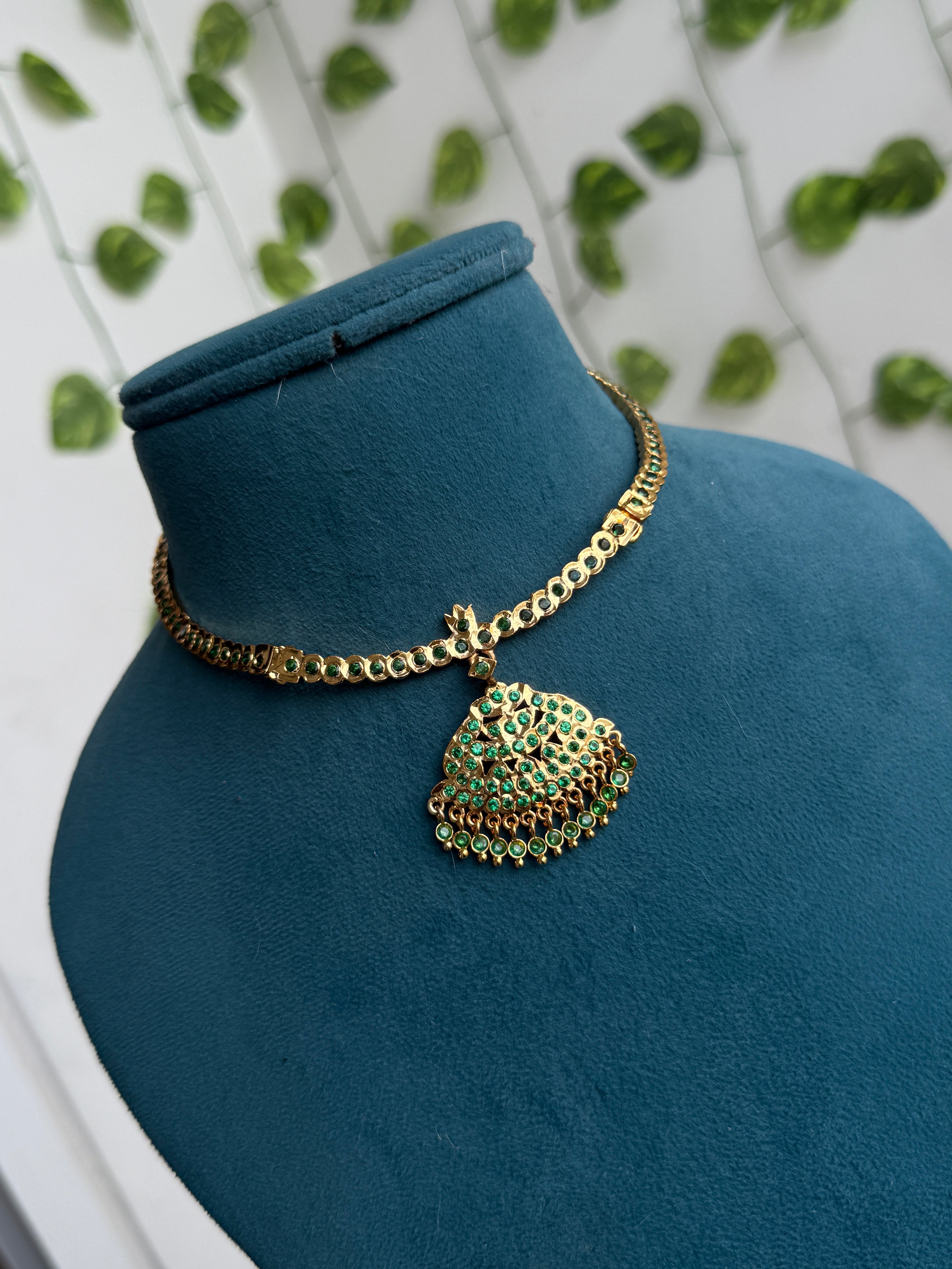 Ph395 panchaloham polished kante neckset green colour