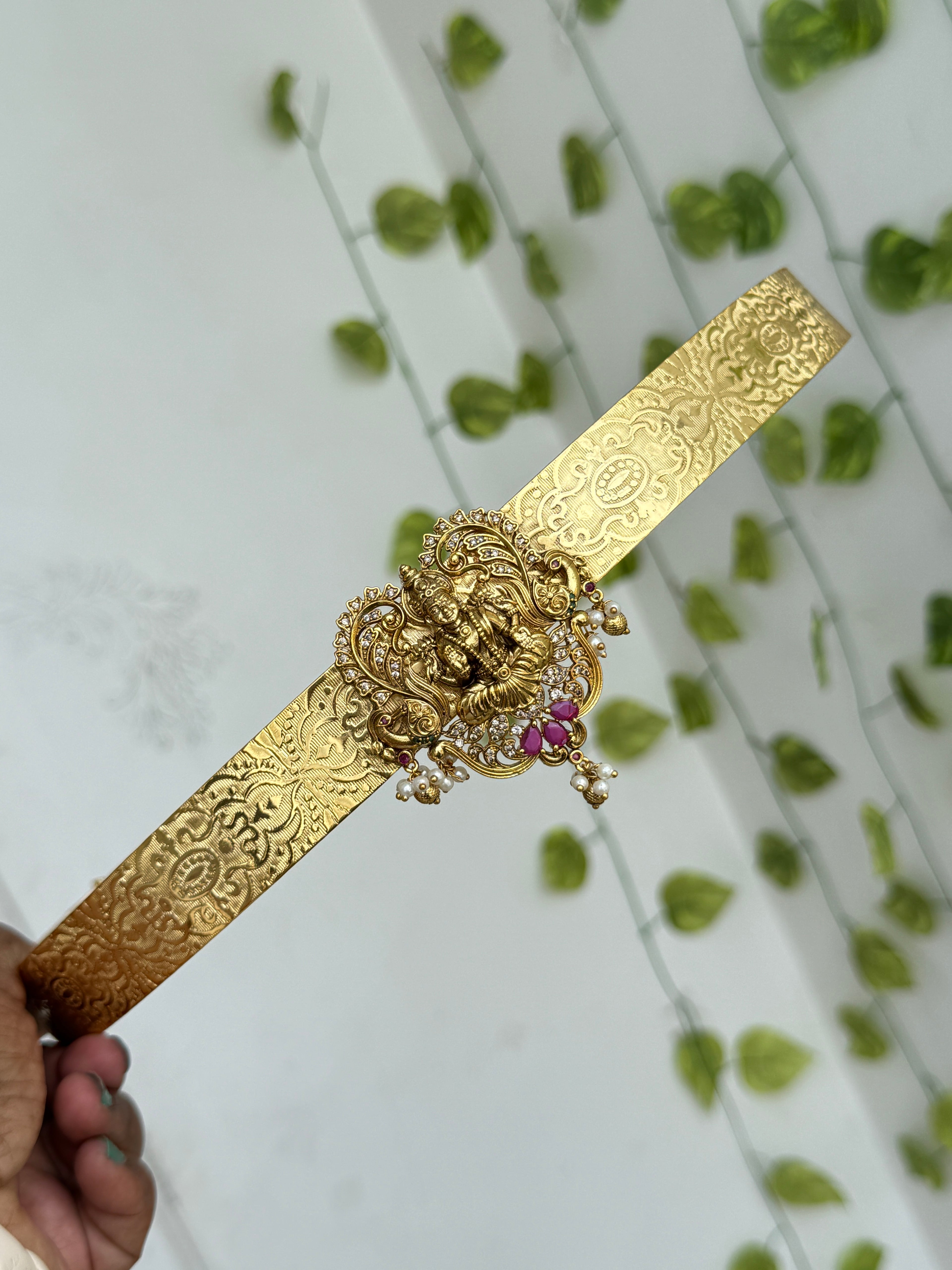 Hb703 lakshmi Devi peacock with gold balls texture hipbelt