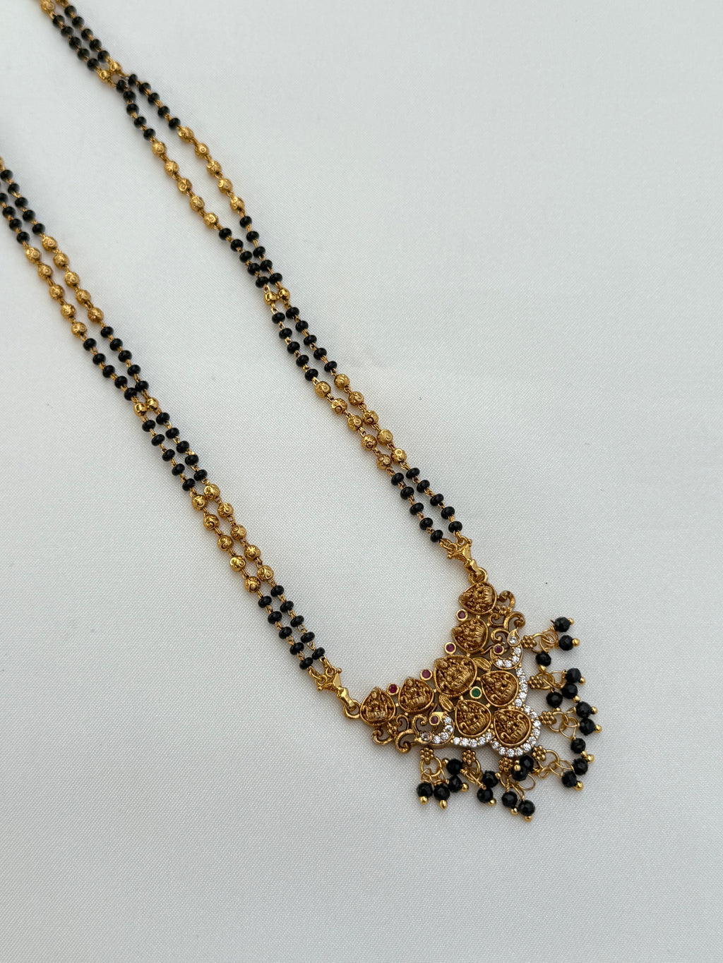 BB050 2 lines Lakshmi devi long Black Beads