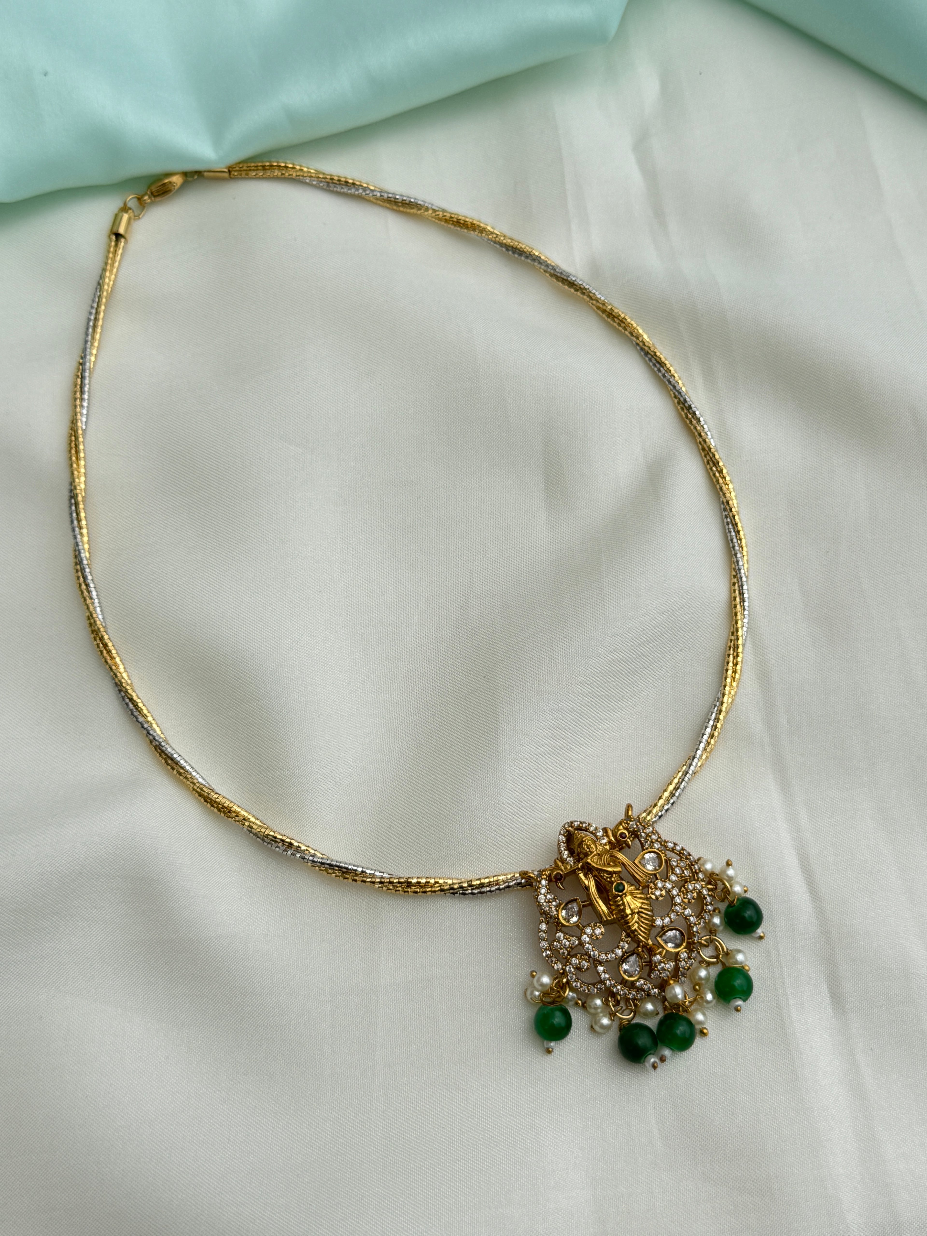 Hs028 dual shade Hasli with lord Krishna pendants