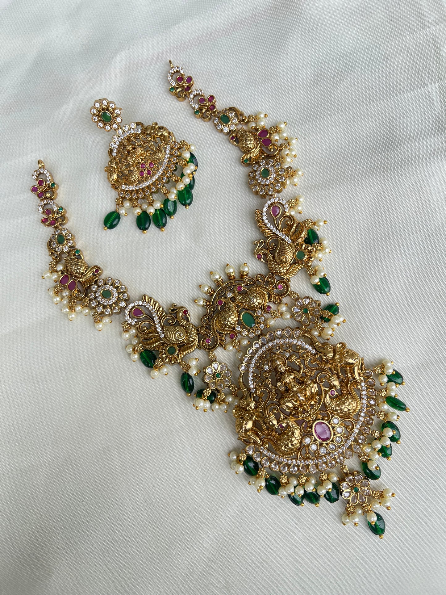 Lakshmi Devi green beads heavy neckset