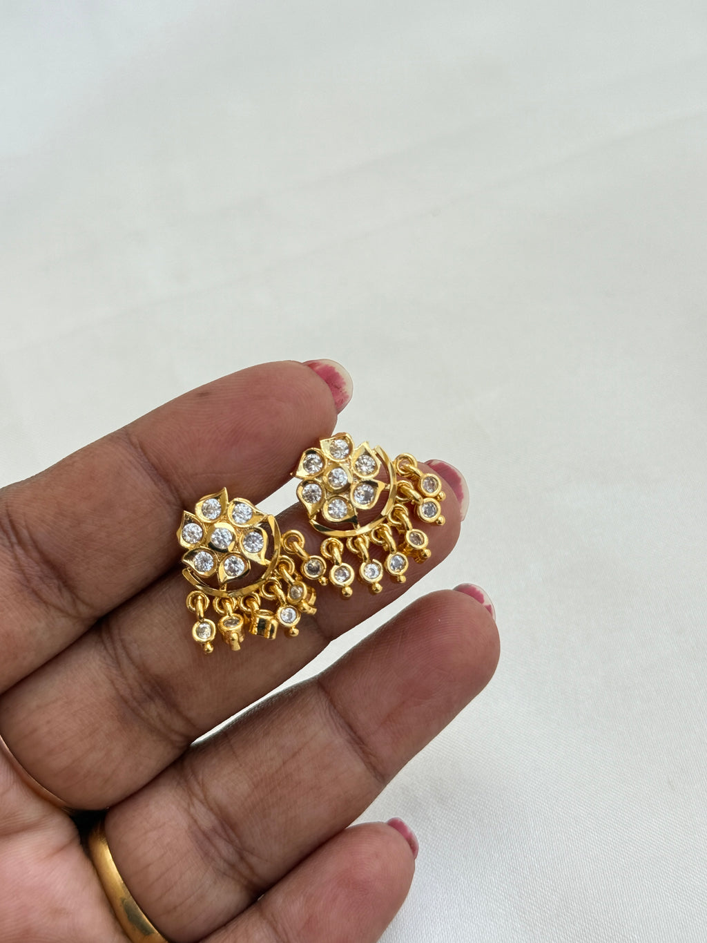 Panchaloham flower stone hanging back screw earrings ph806