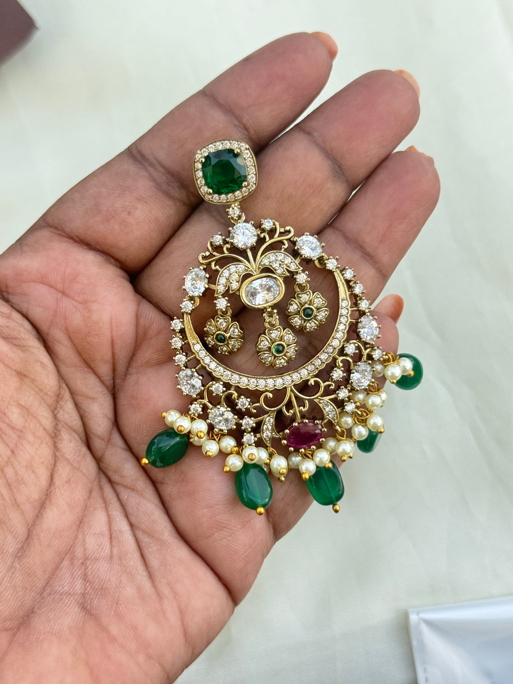 Er2050 green beads chandbali earrings