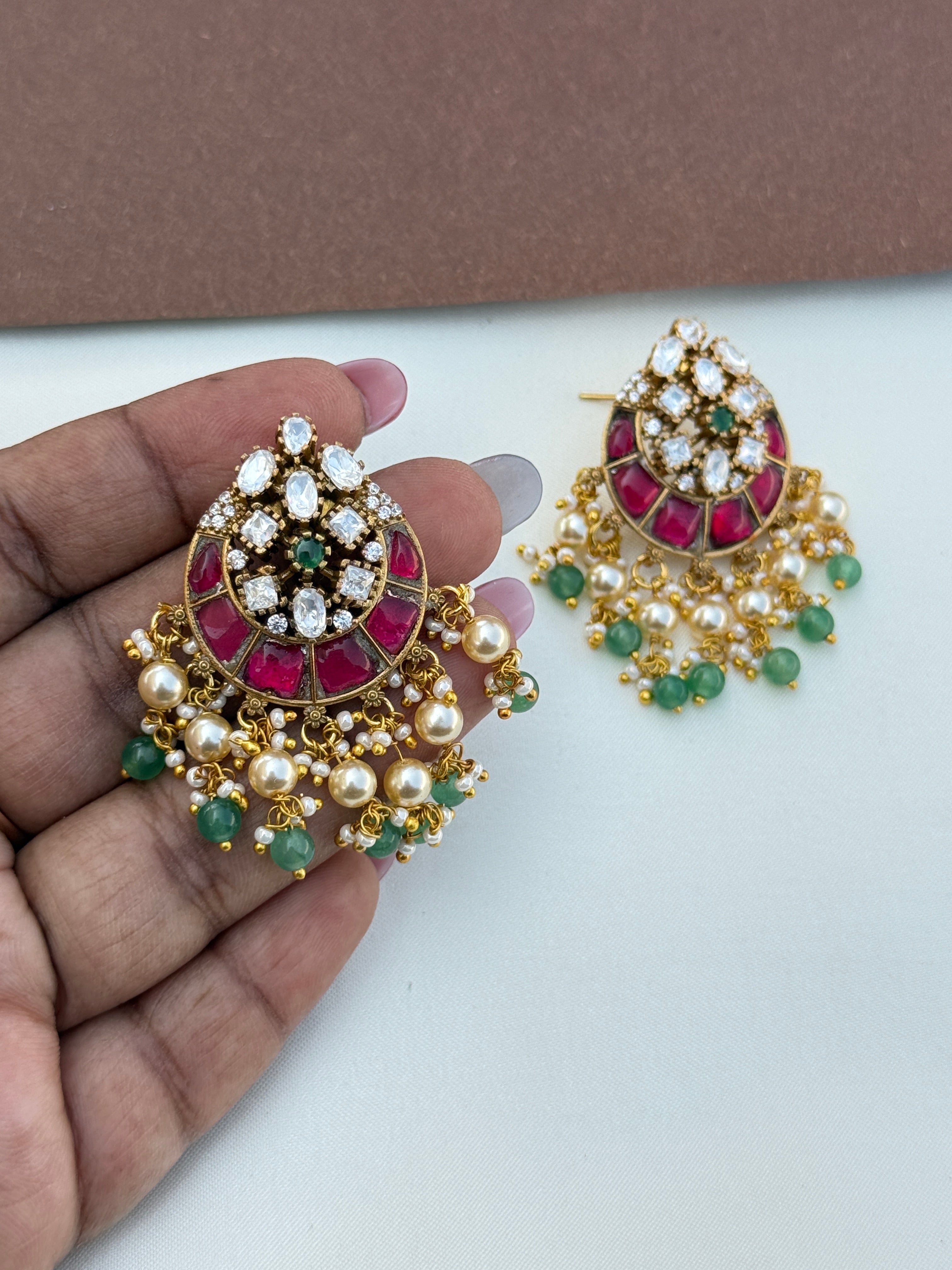 Er168 jadau kundan moissanite chandbhali earrings