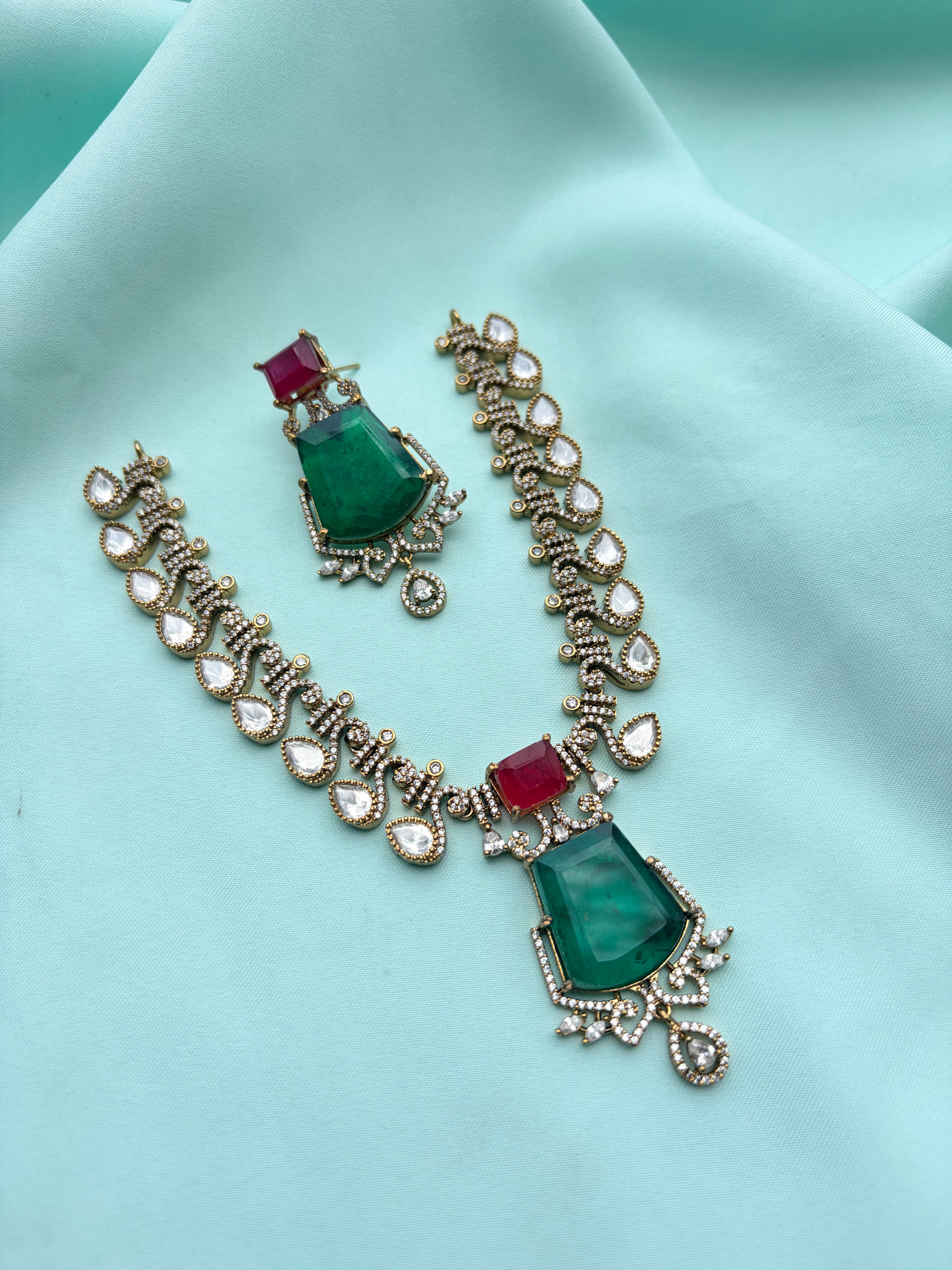 Moissanite doublet short neckset with earrings Ns242