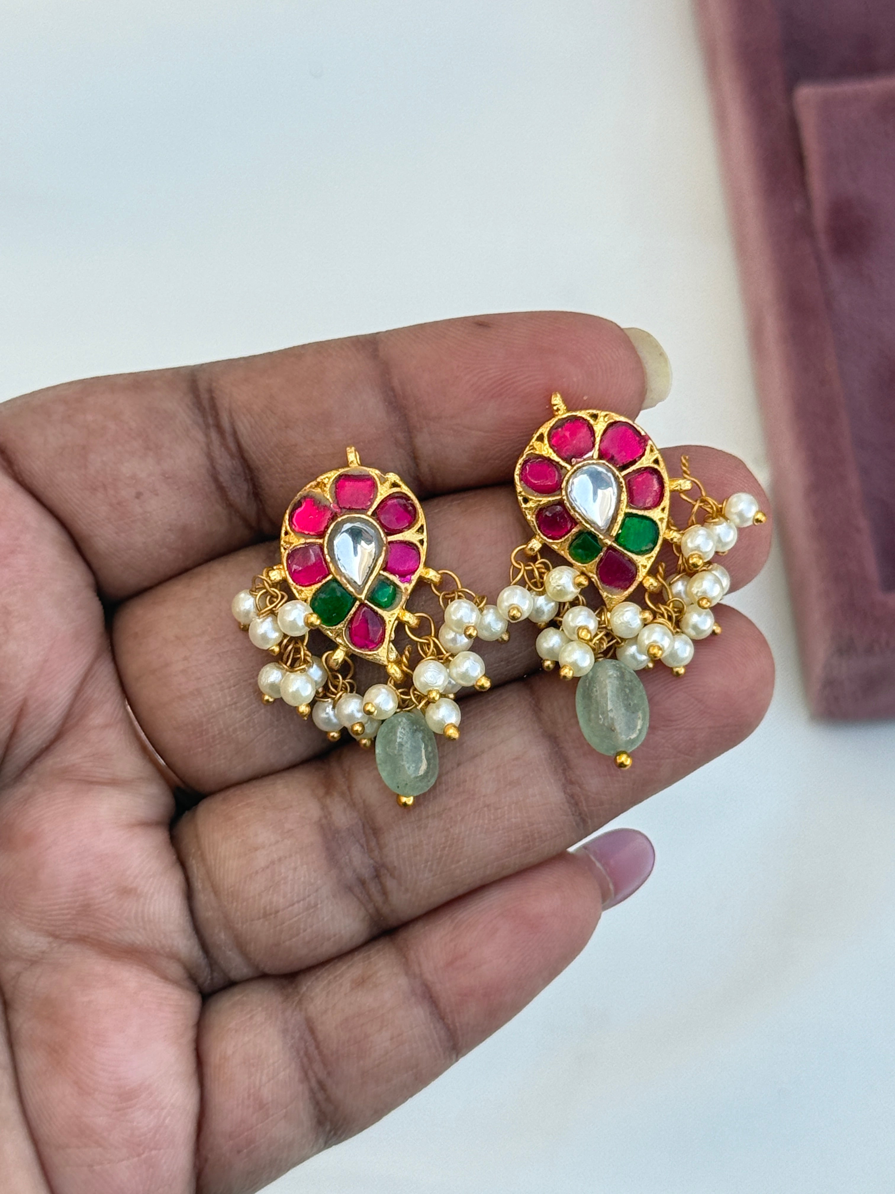 Er205 jadau kundan mango pearl earrings