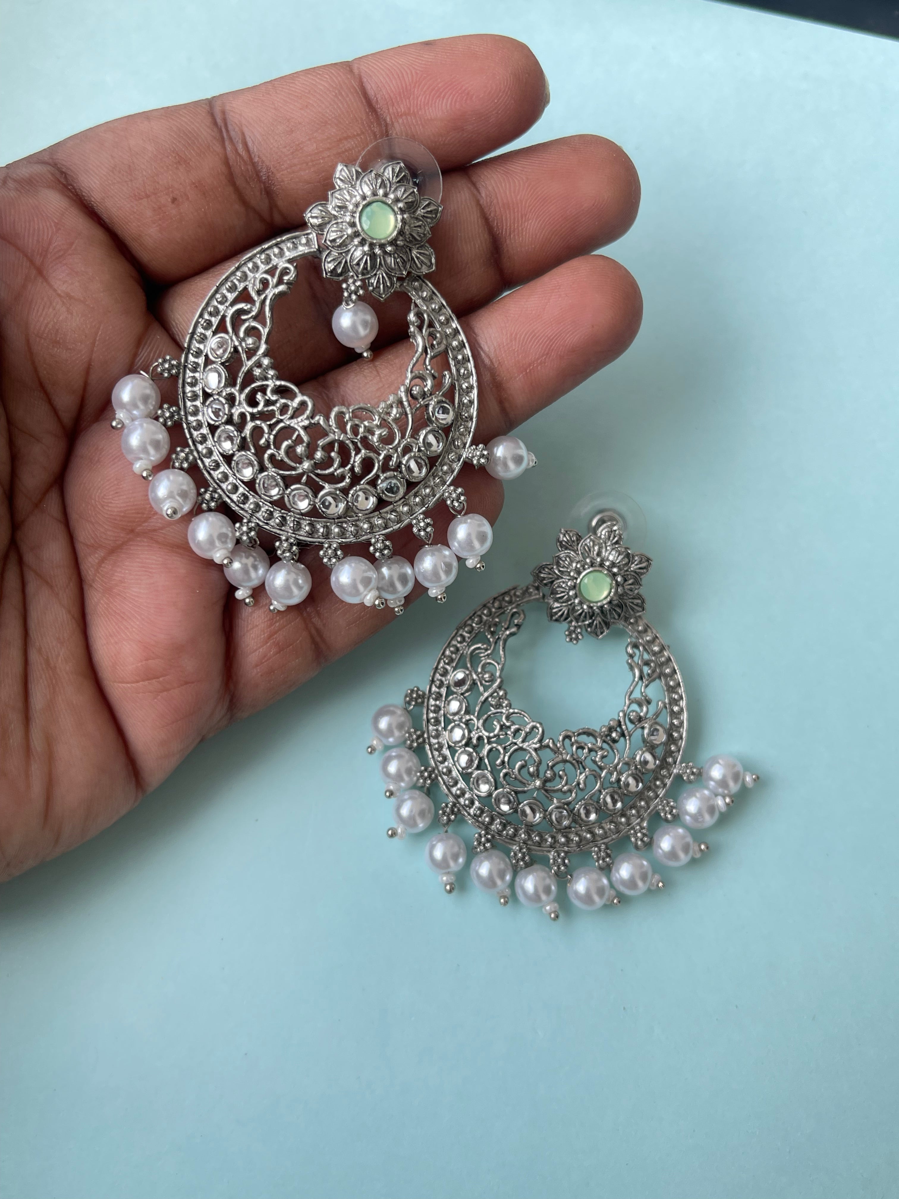 Oxidised chandbali lightweight earrings