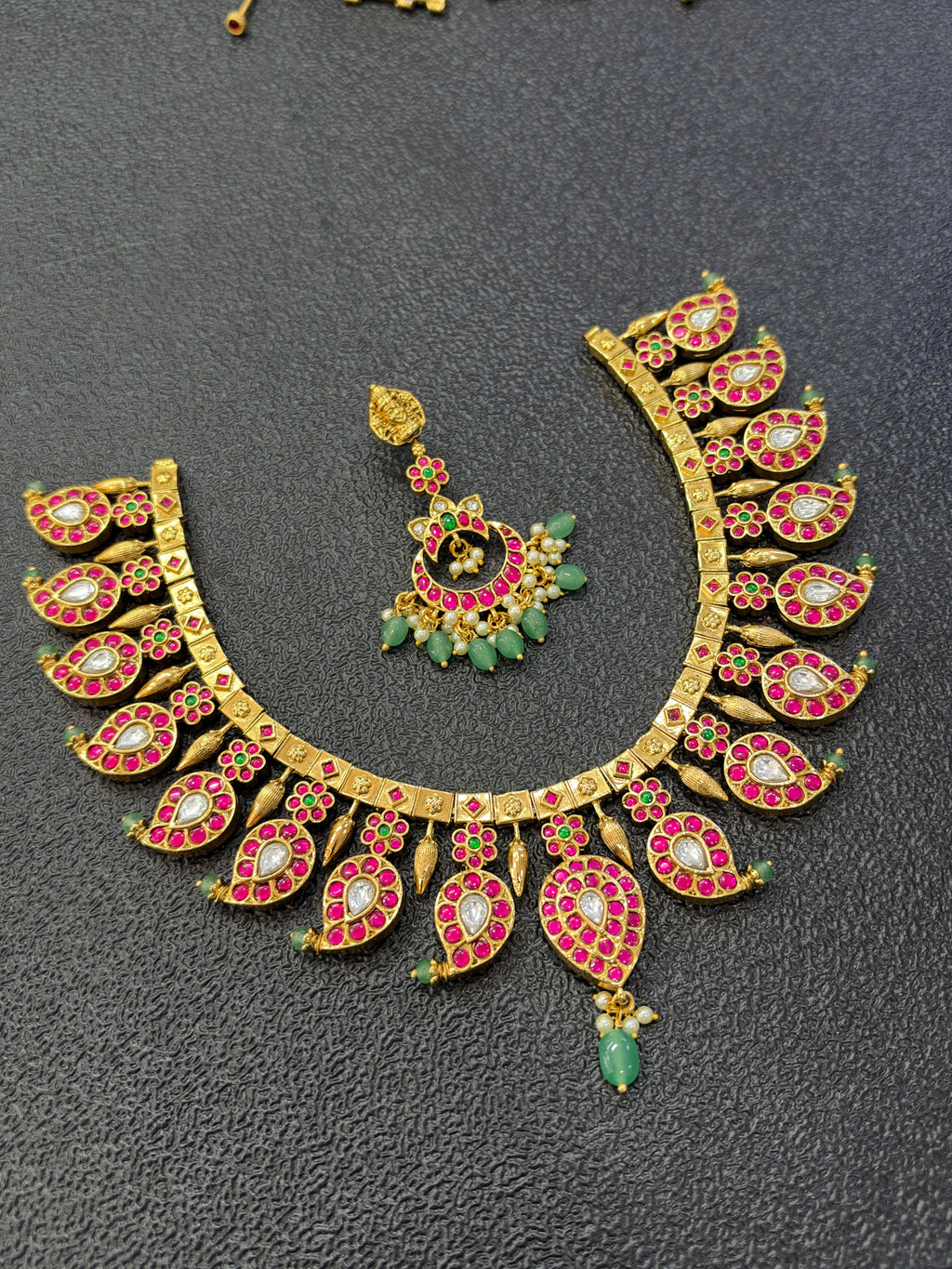 Ns4001 jadau kundan gold replica heavy neckset can be used in 19 ways