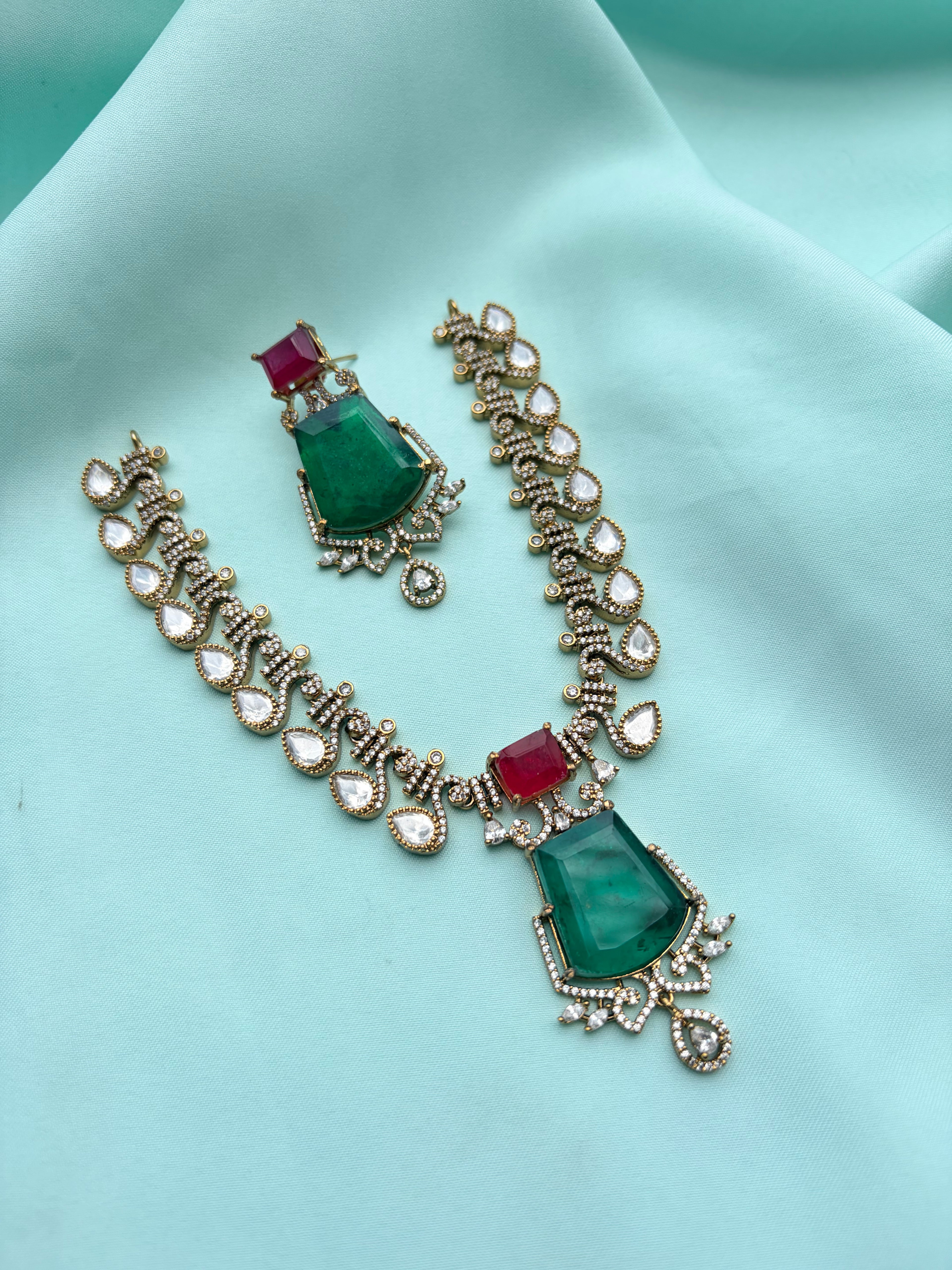 Moissanite doublet short neckset with earrings Ns242
