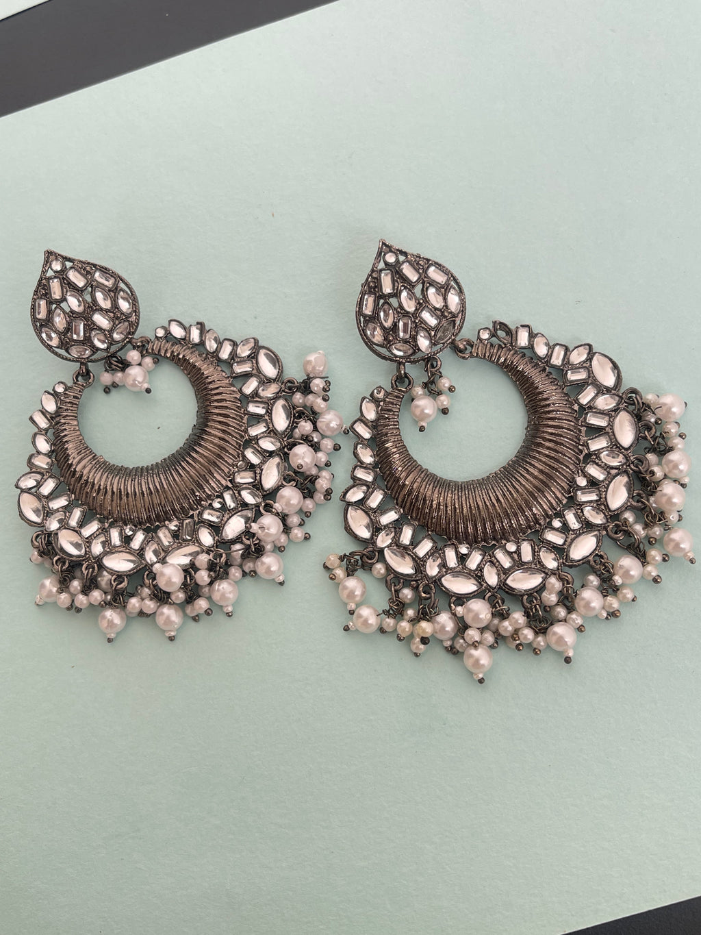 Black polish chandbali earrings