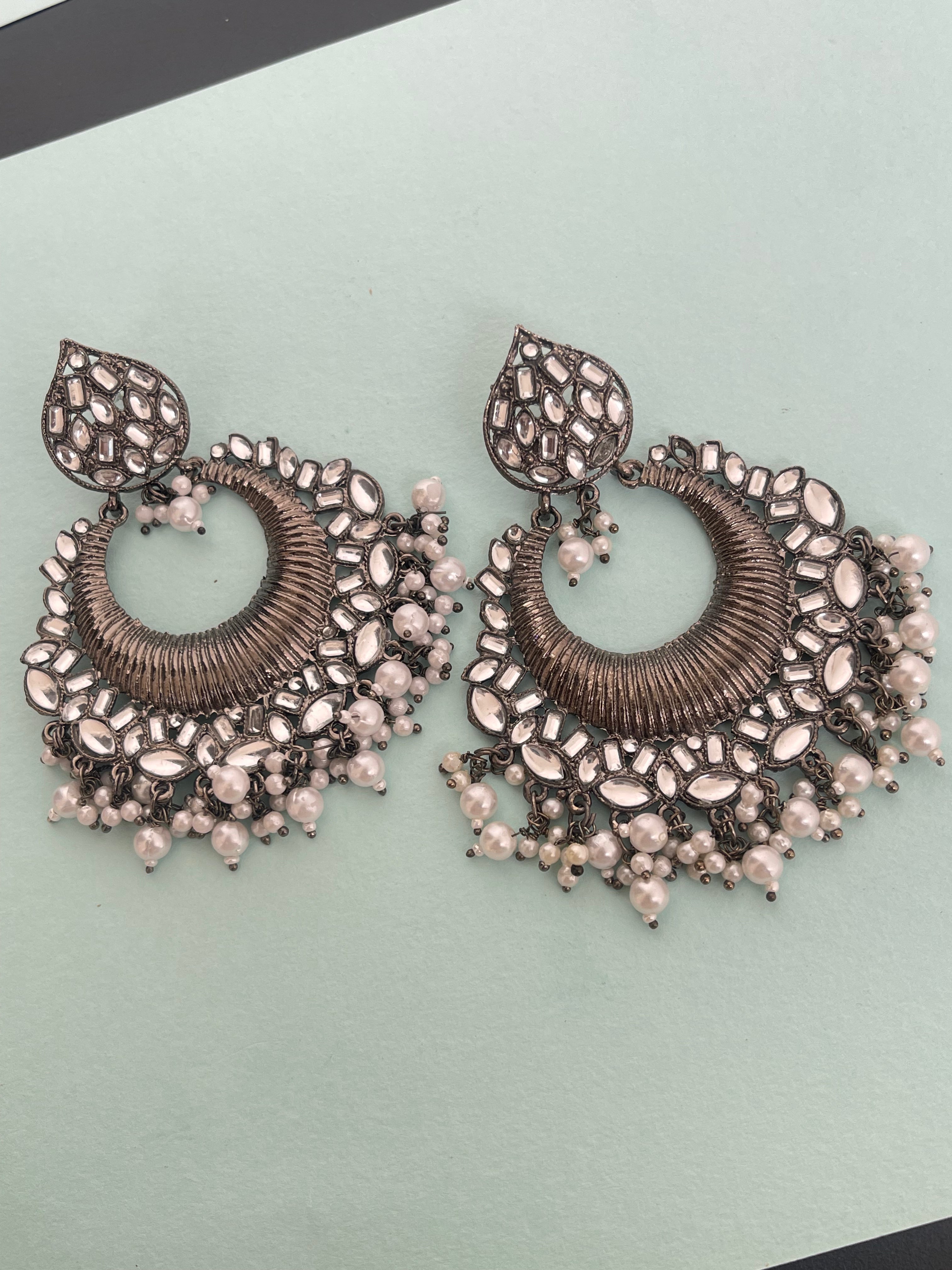 Black polish chandbali earrings
