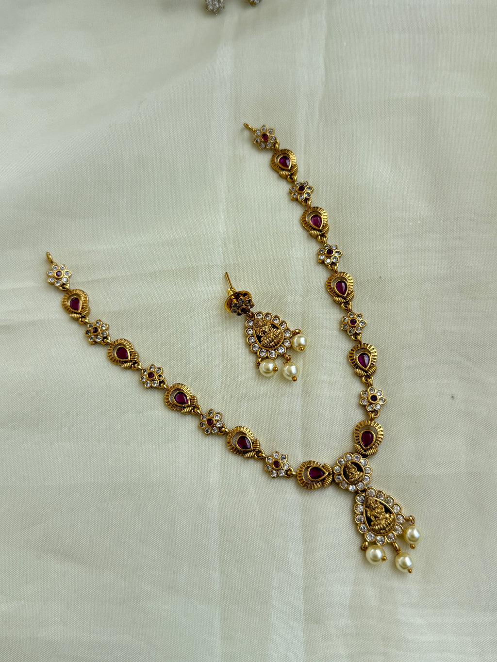 Ns295 lakshmi devi ruby neckset suits for kids and adults