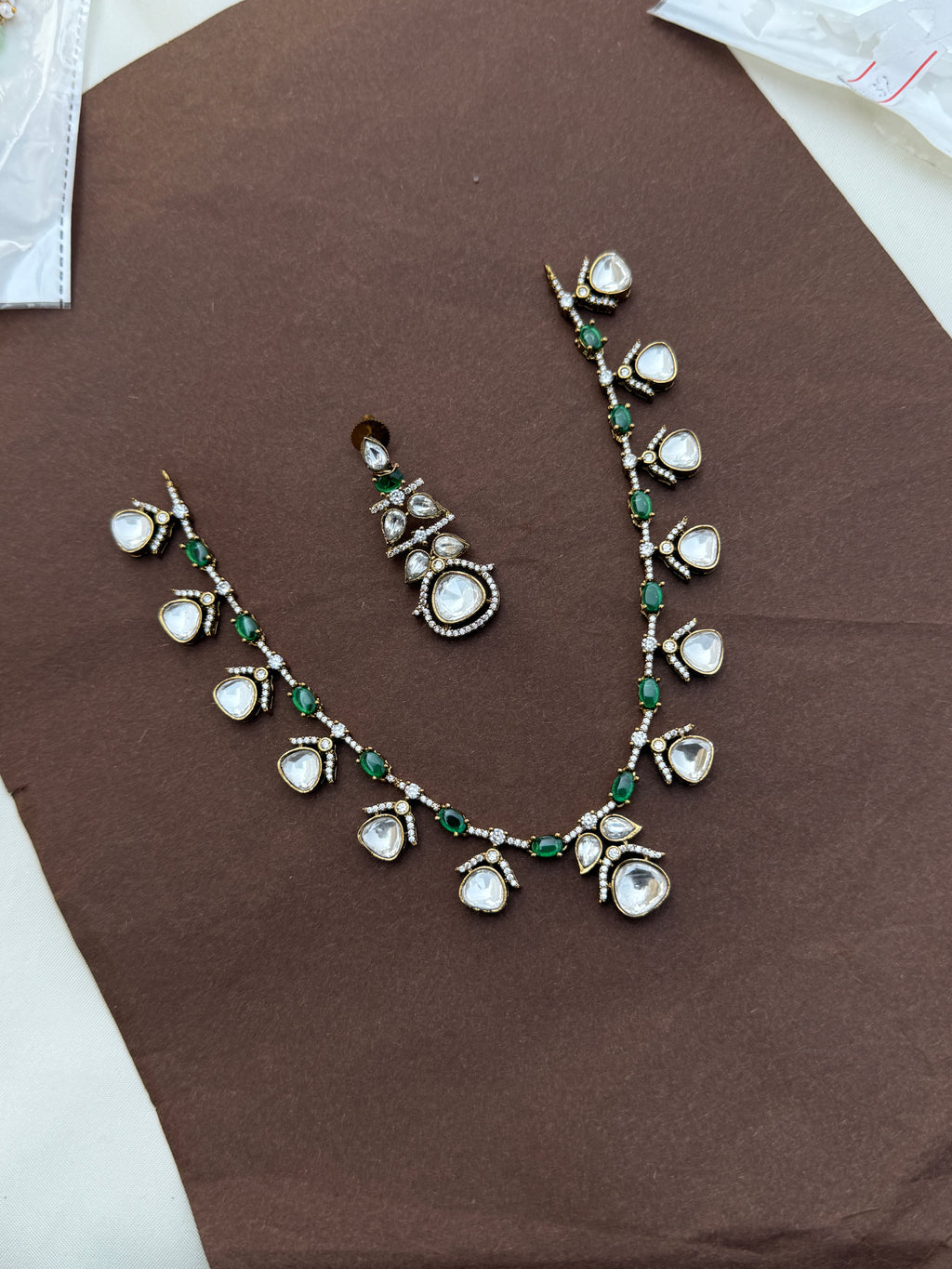 Ns712 moissanite polki kundan emerald neckset
