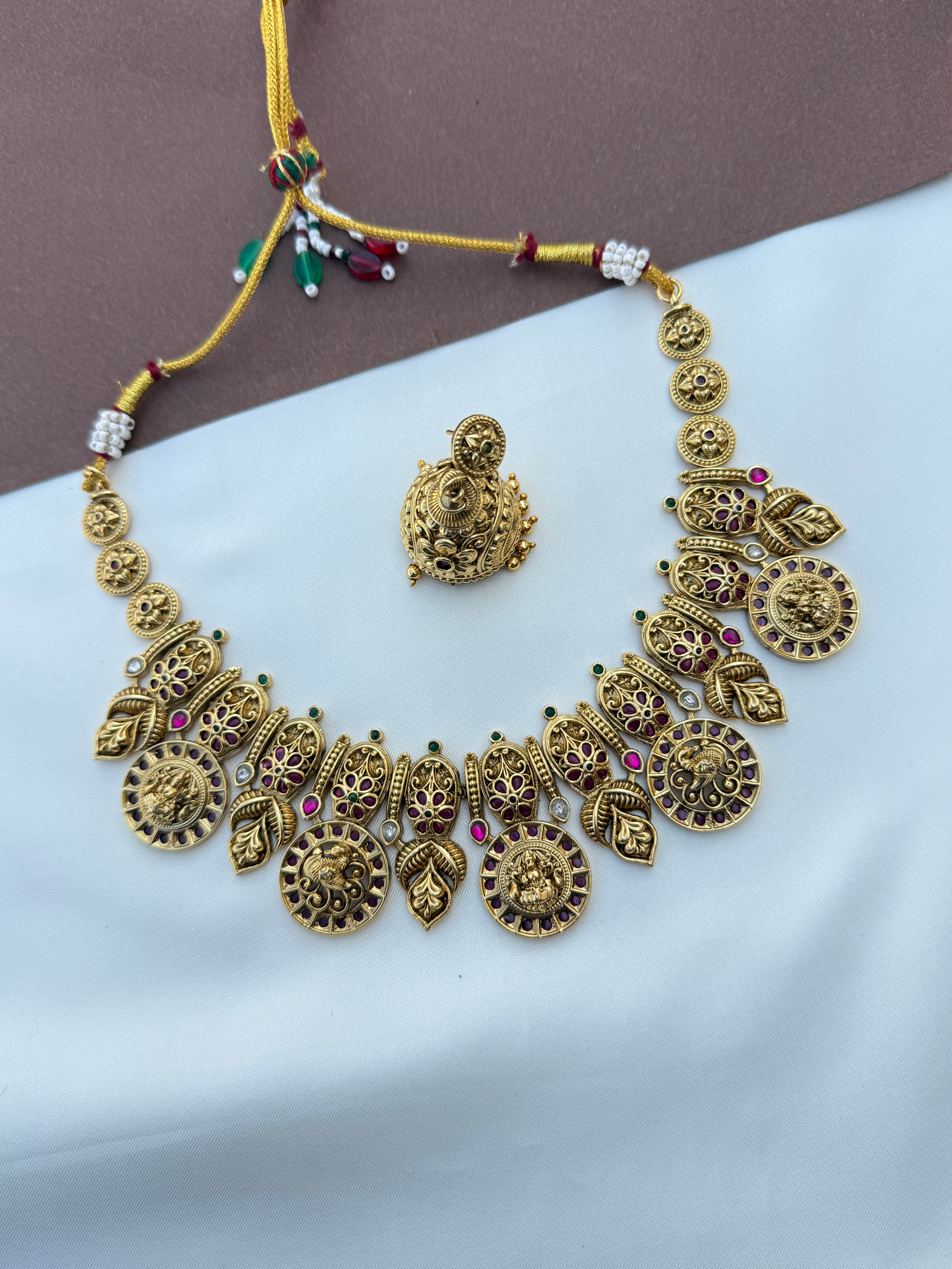Ns643 Lakshmi devi jadau kundan kasu neckset