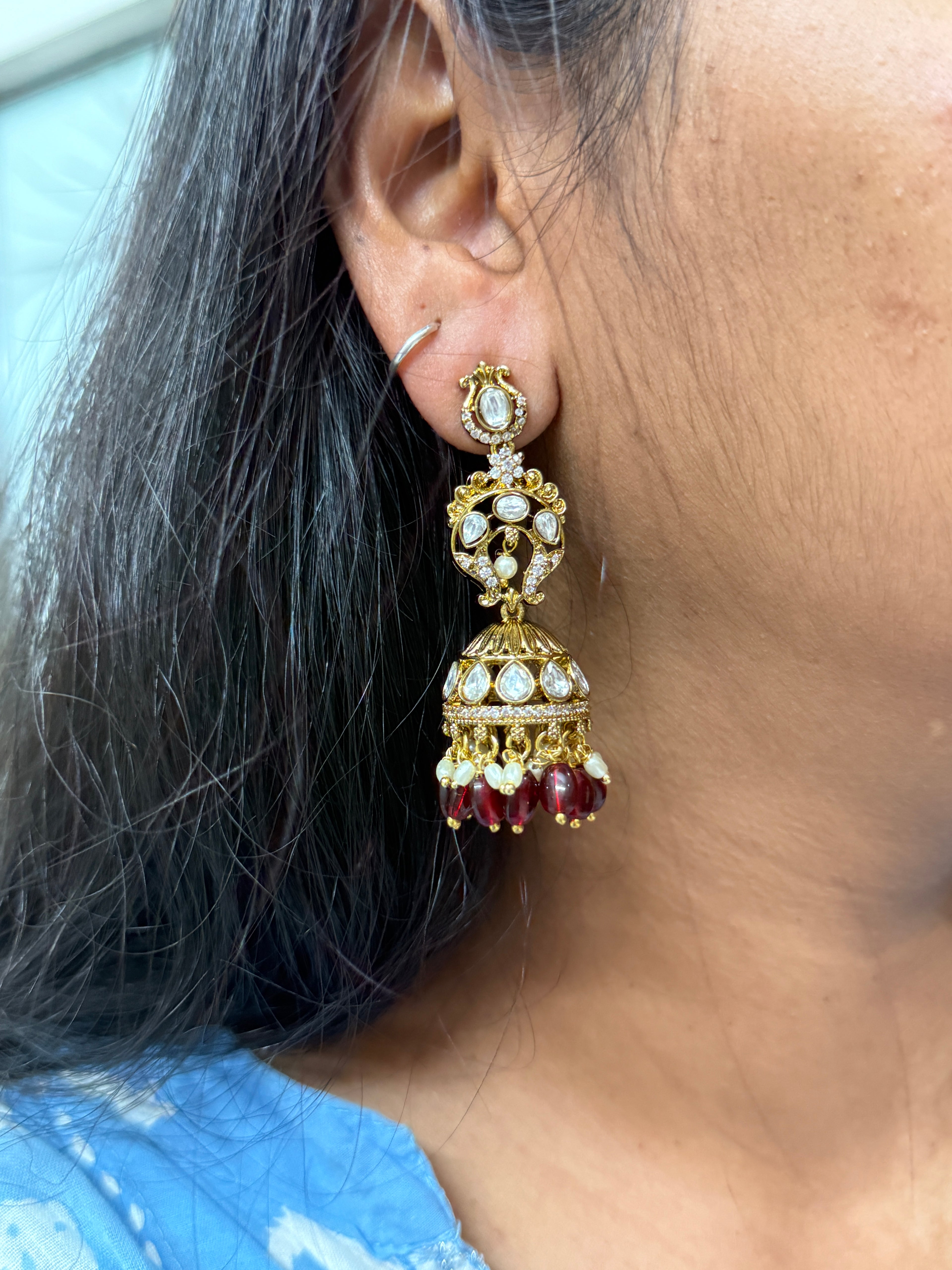 Er94 Victorian moissanite Mehandhi butta Earrings