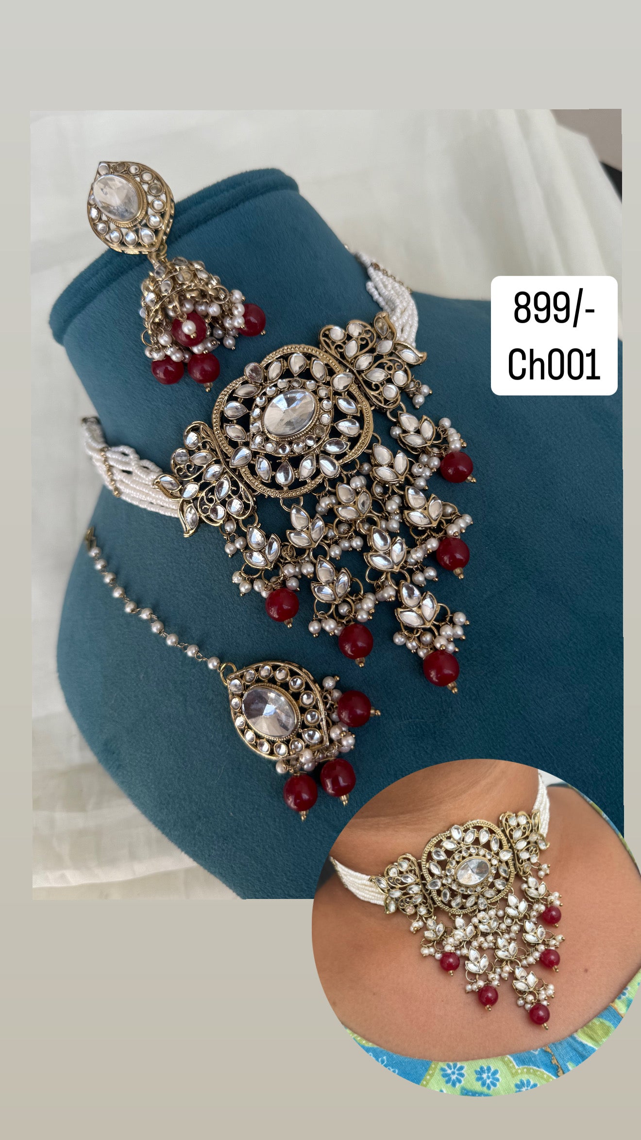 Ch001 Kundan choker with tikka and earrings