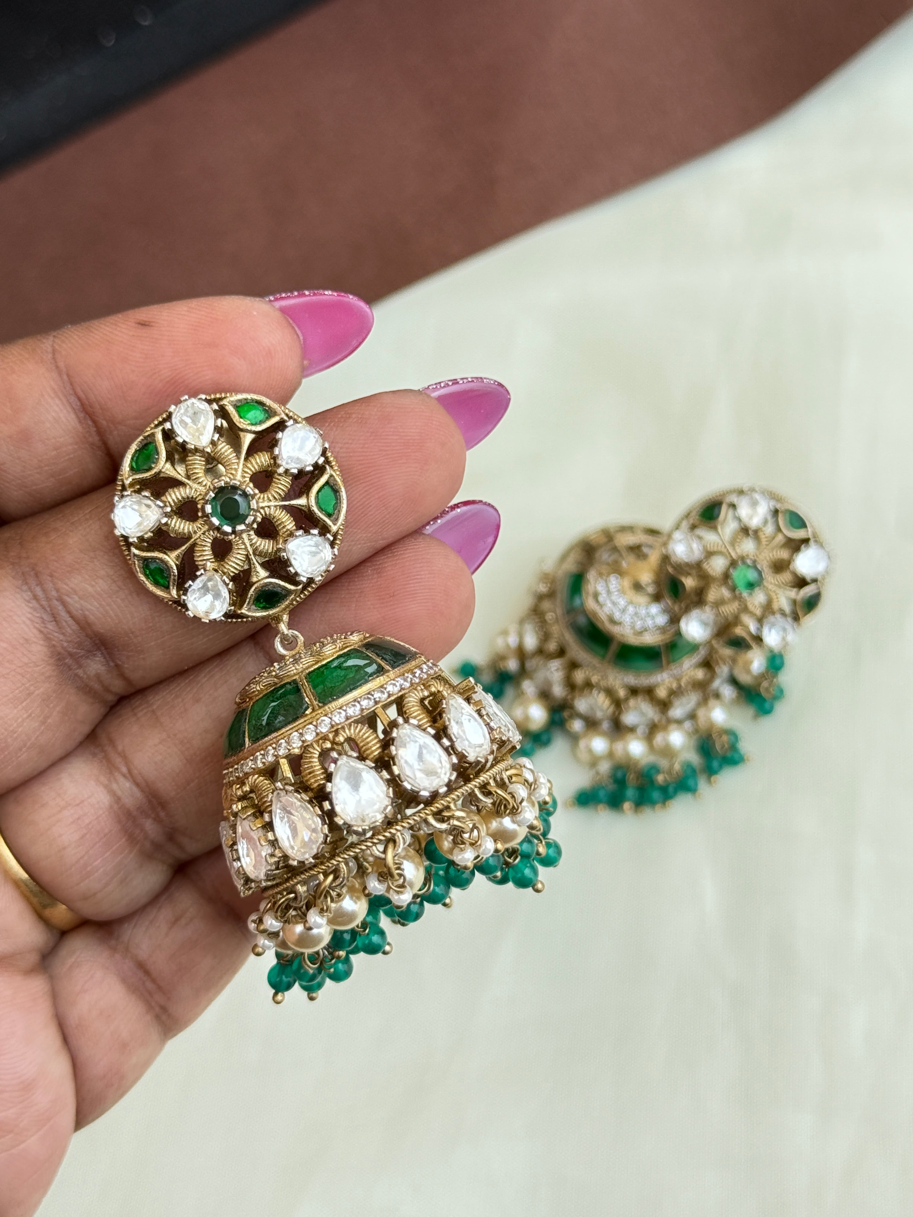 Ms001 big size moissanite green butta earrings (lightweight)