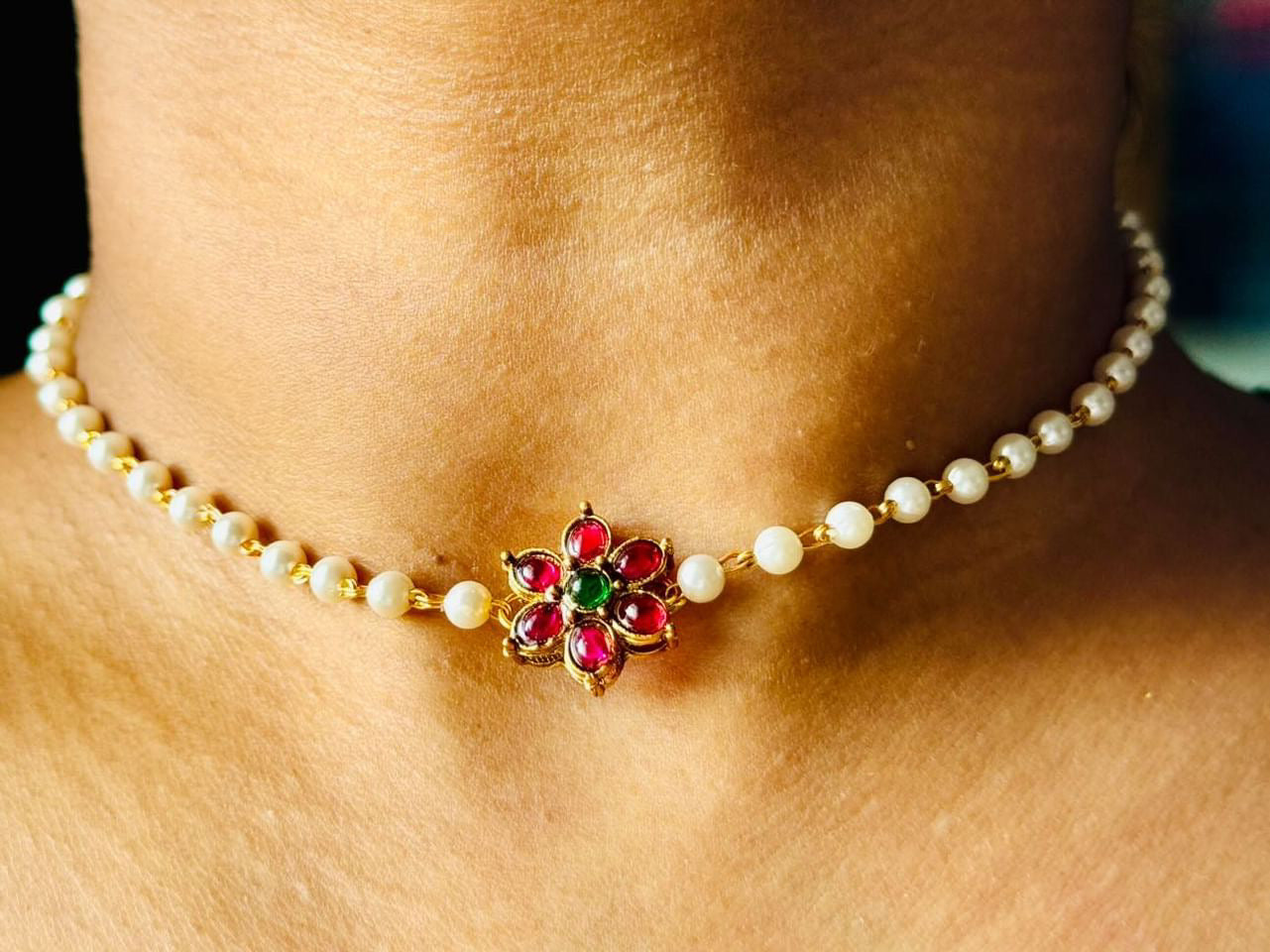 Pearl choker for kids and adults with earrings