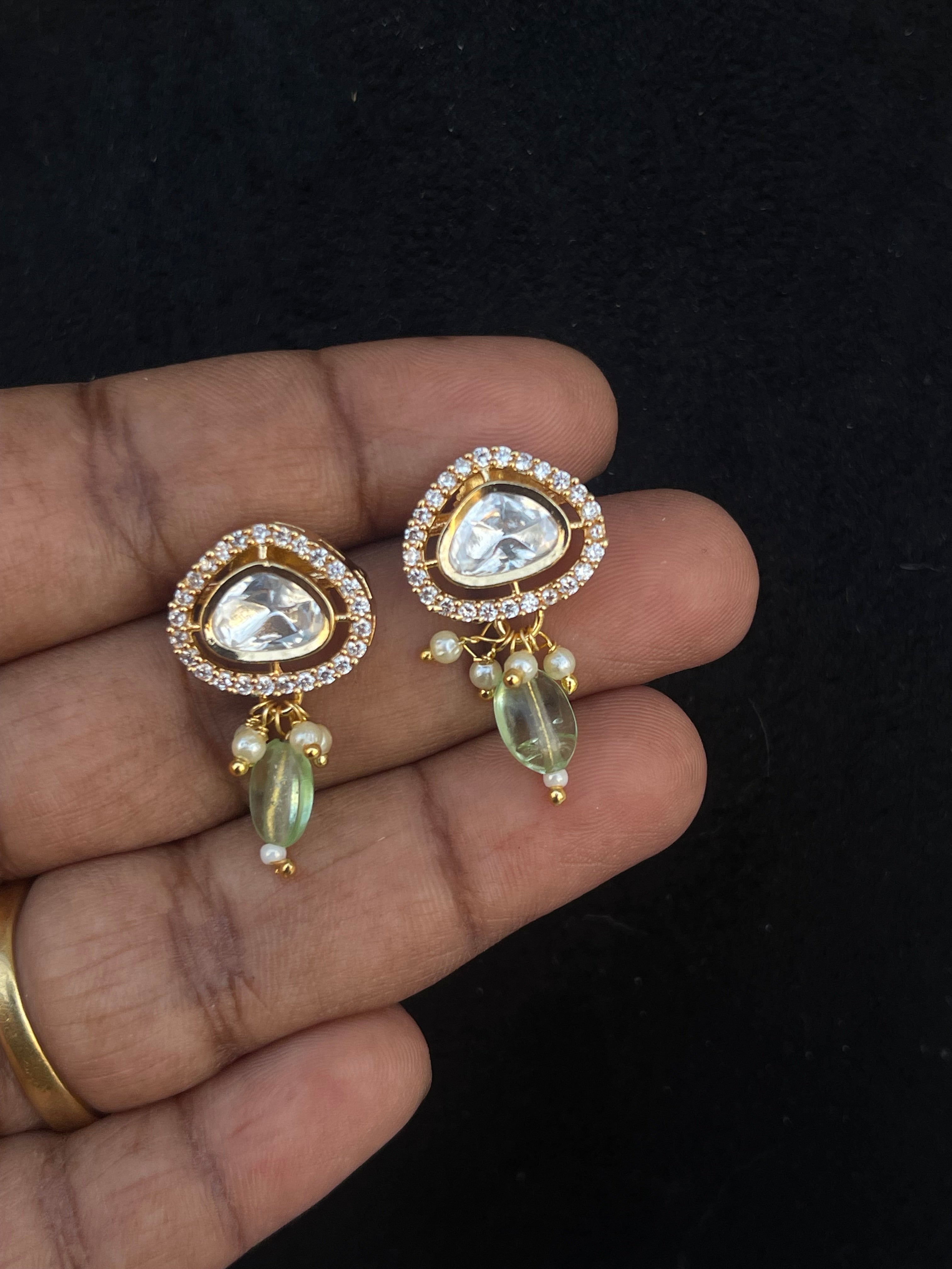 Moissanite kundan bead hanging earrings