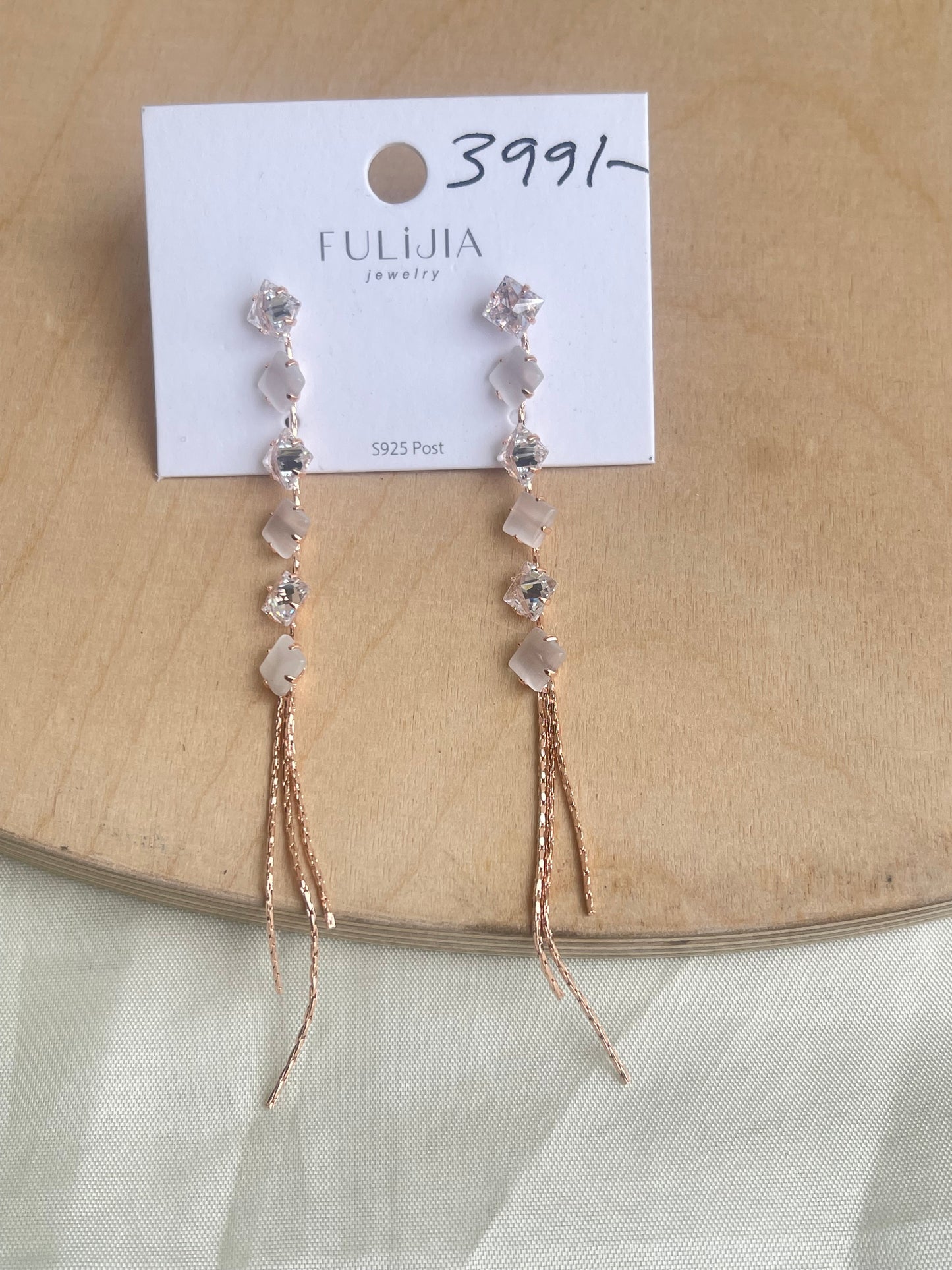 Square tassel lightweight rose gold earrings