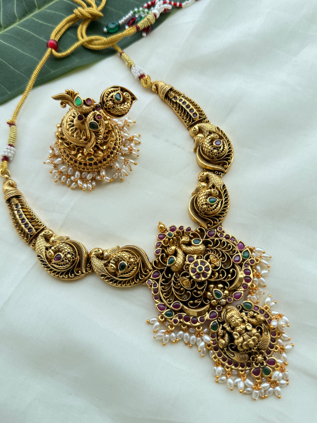 Ns253 nakshi dual peacock neckset with heavy earrings