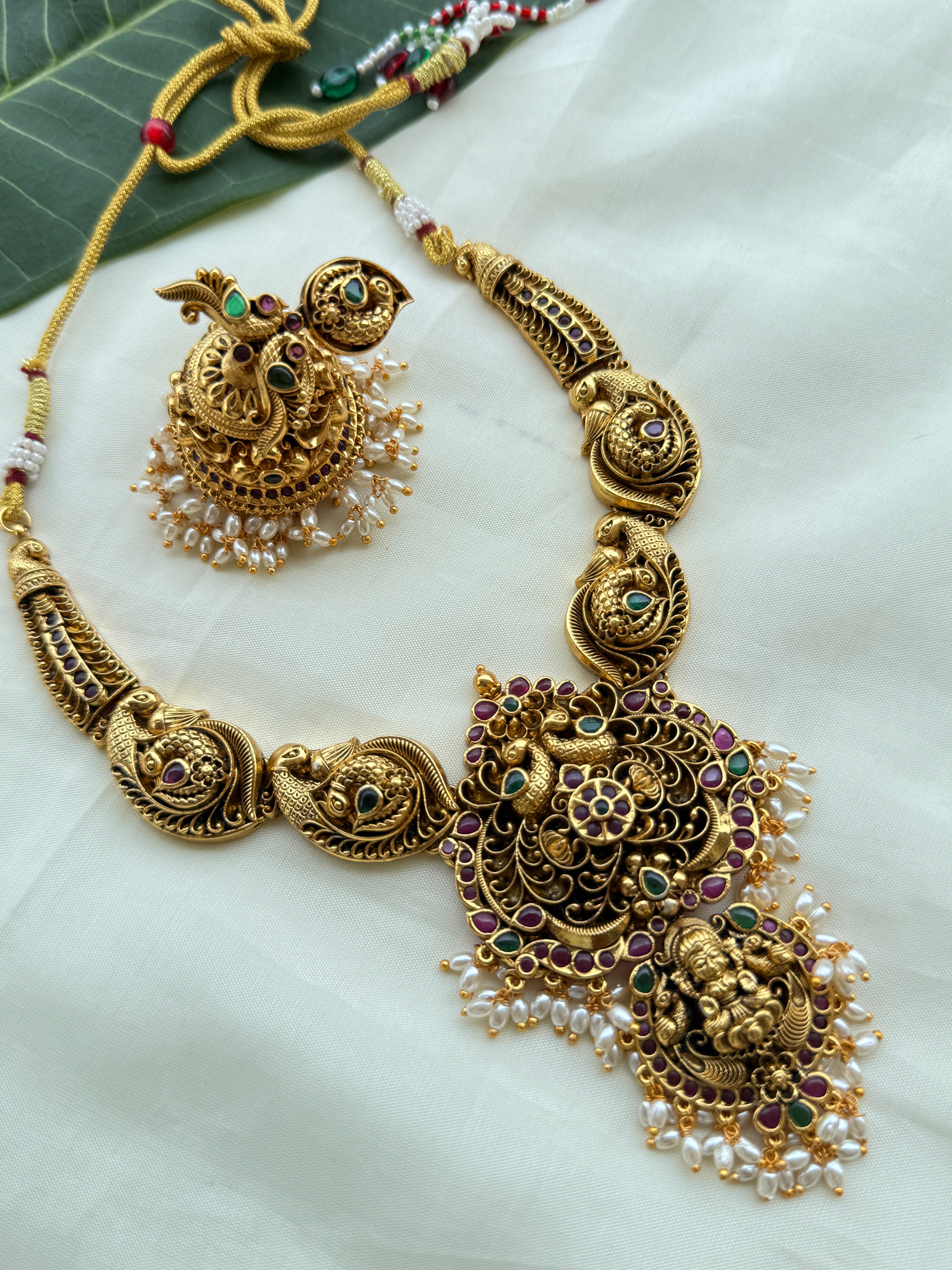 Ns253 nakshi dual peacock neckset with heavy earrings