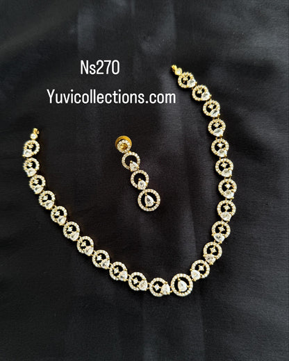 Ns270 simple diamond finish neckset with earrings