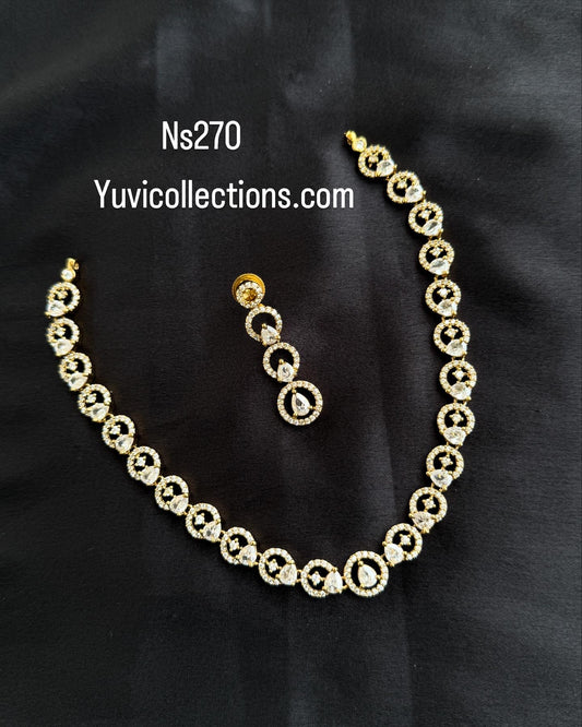 Ns270 simple diamond finish neckset with earrings