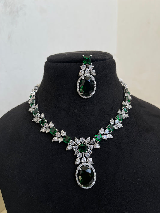 Green diamond finish drop neckset with earrings