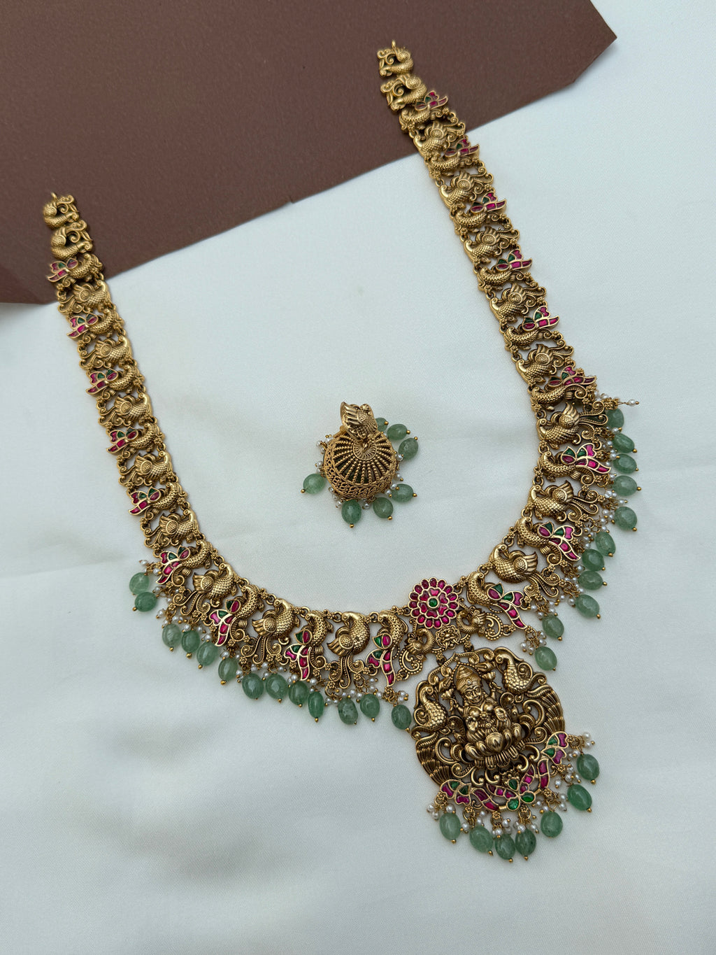 Lh577 nakshi jadau kundan long haram with earrings