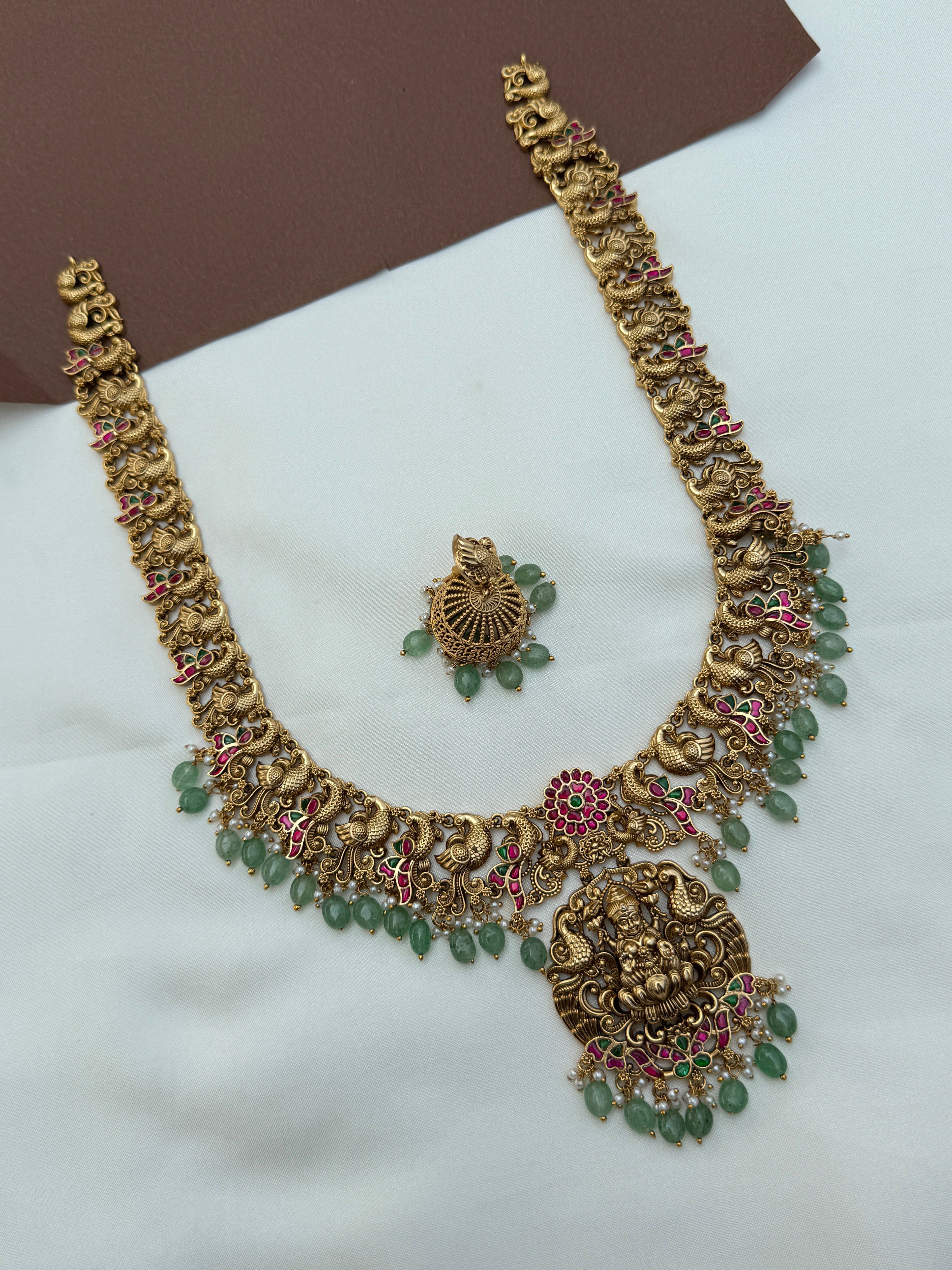 Lh577 nakshi jadau kundan long haram with earrings