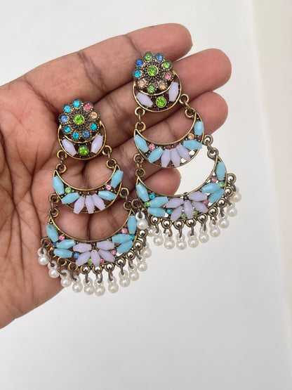 3 layers lightweight chandbali earrings