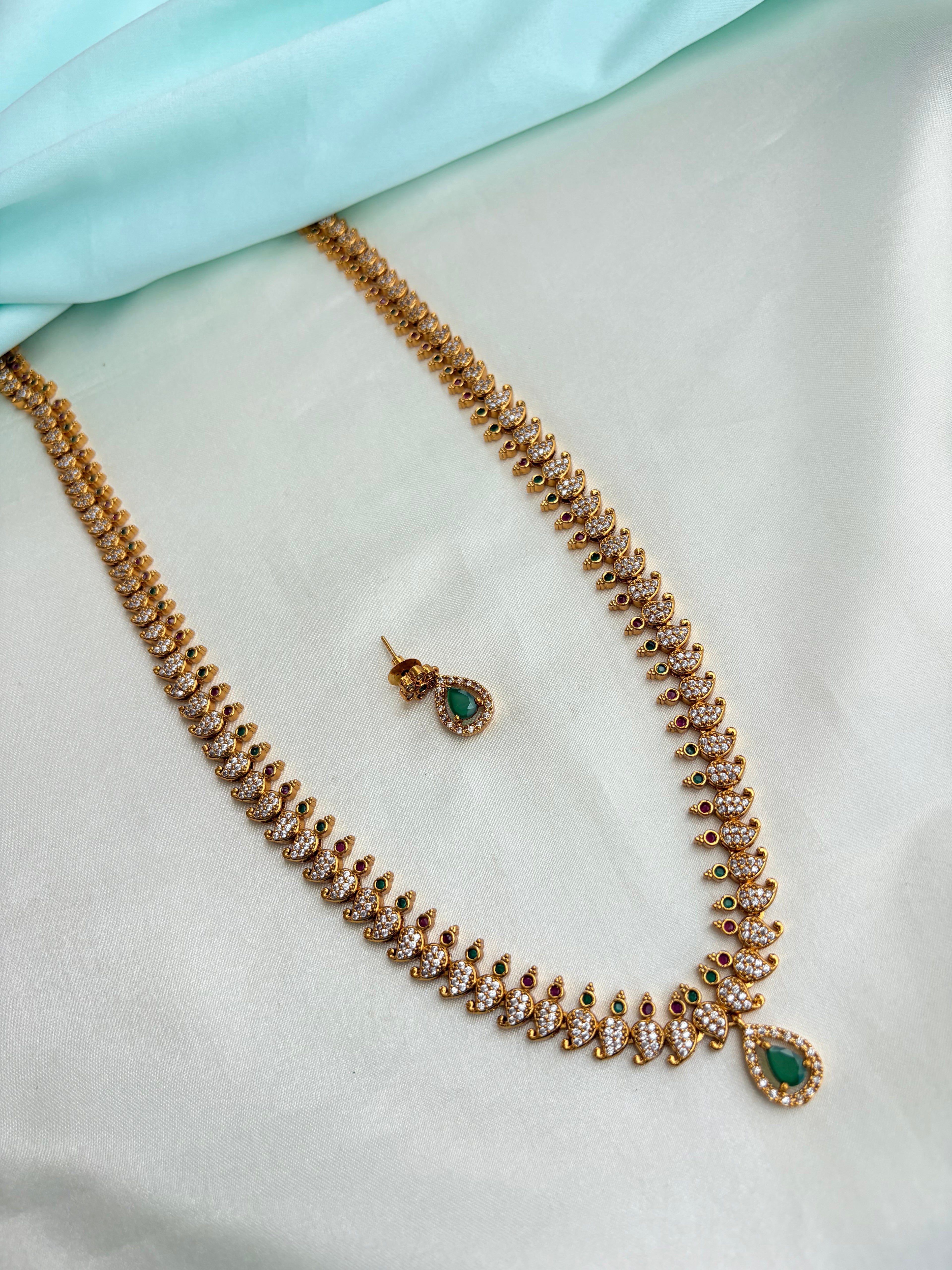 Mango type Long haram with Earrings Ns927
